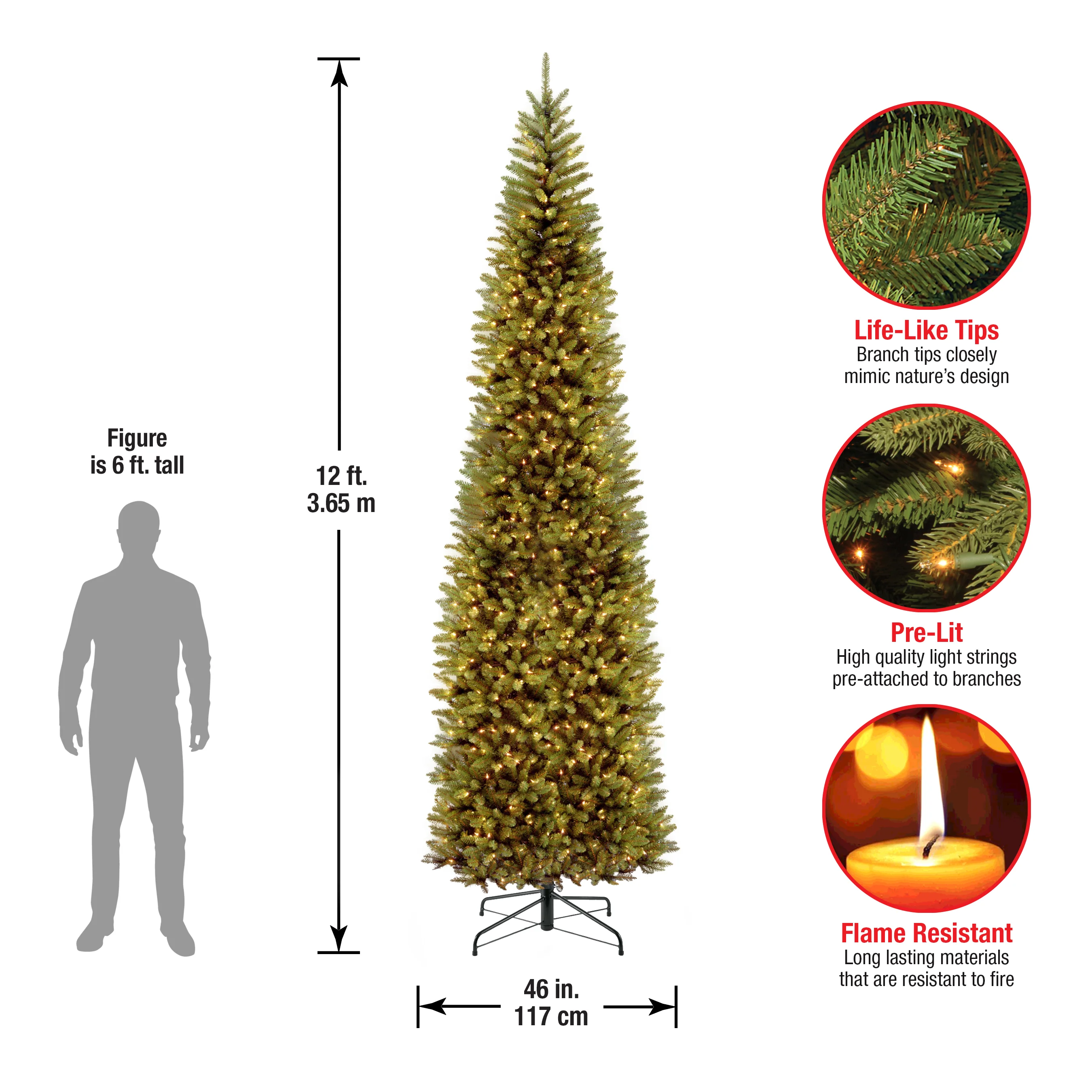 12 ft. Pre-Lit Kingswood Fir Pencil Slim Tree with Clear Lights, Plug-In - Image 9