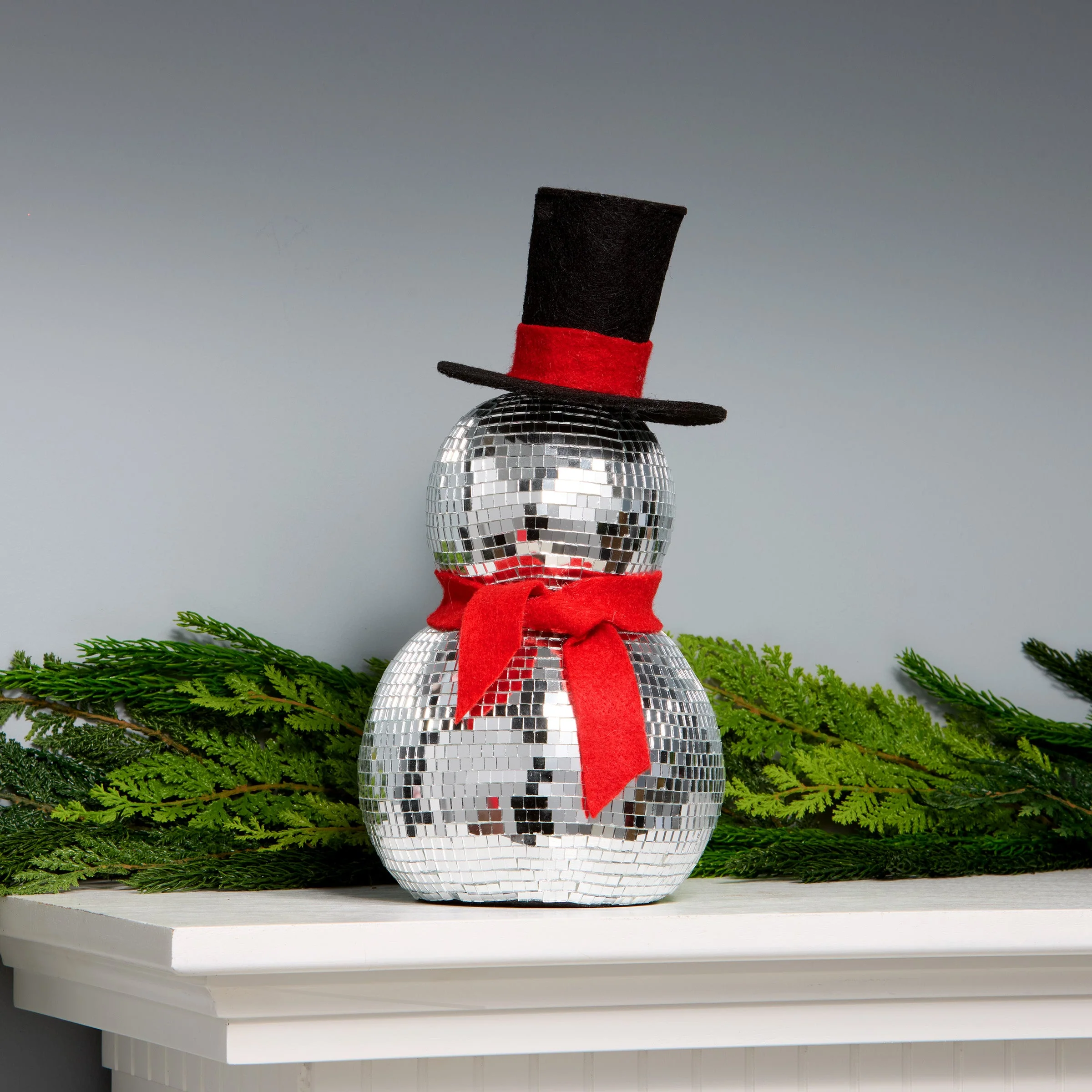 12 in. Disco Ball Snowman with Red Scarf - Image 2