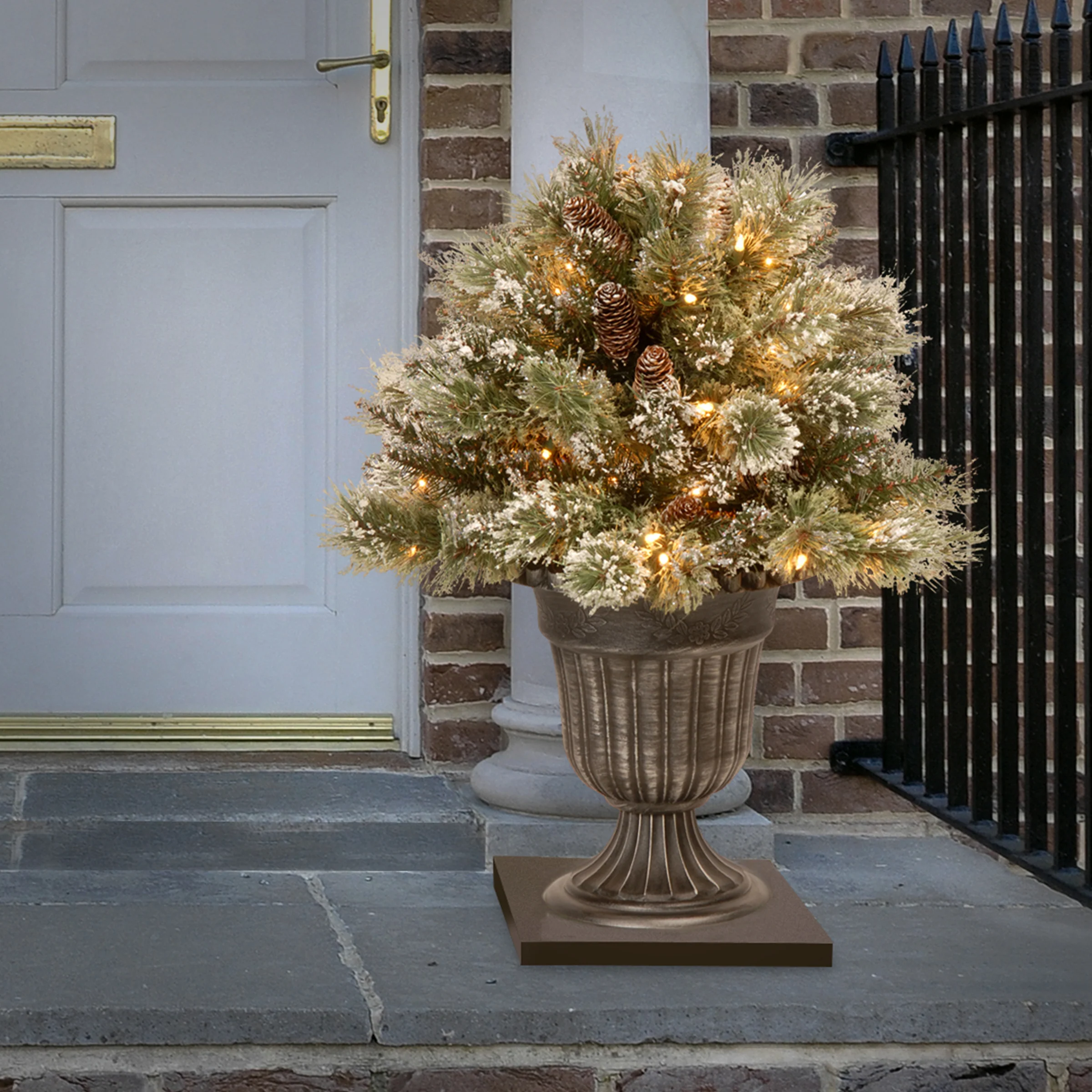 18 in. Pre-Lit Glittery Bristle Pine Porch Bush with LED Lights - Image 2