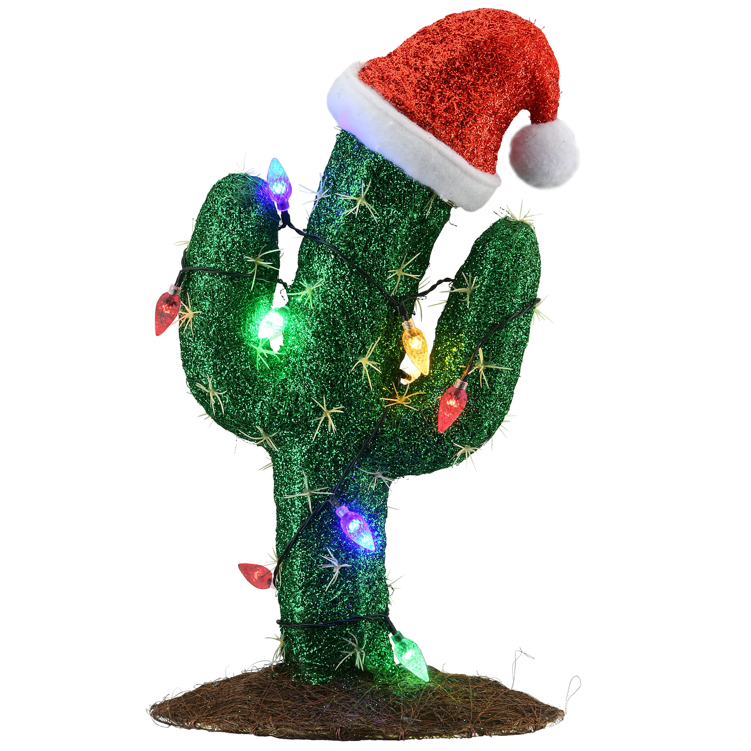18 in. Pre-Lit Green Christmas Cactus