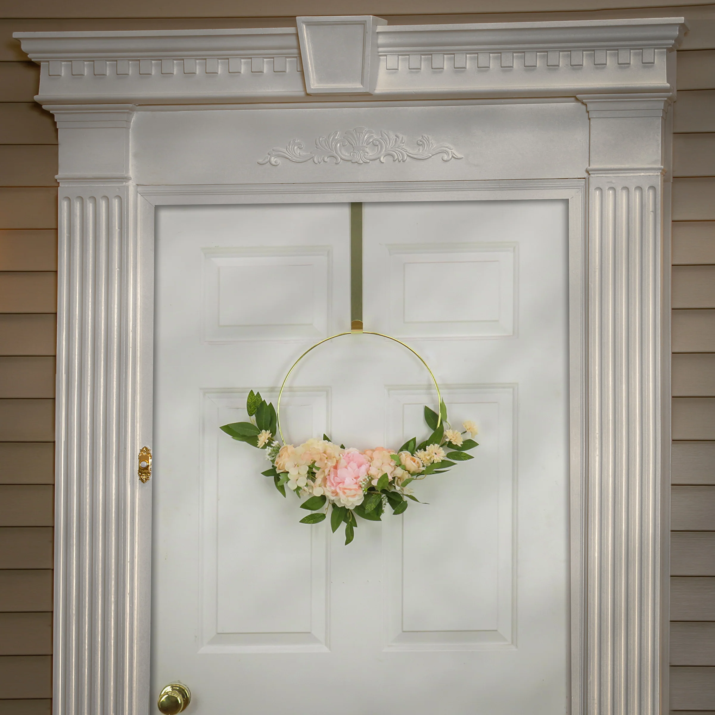 18 in. Spring Hoop Wreath with Peony, Rose and Pom Pom - Image 2