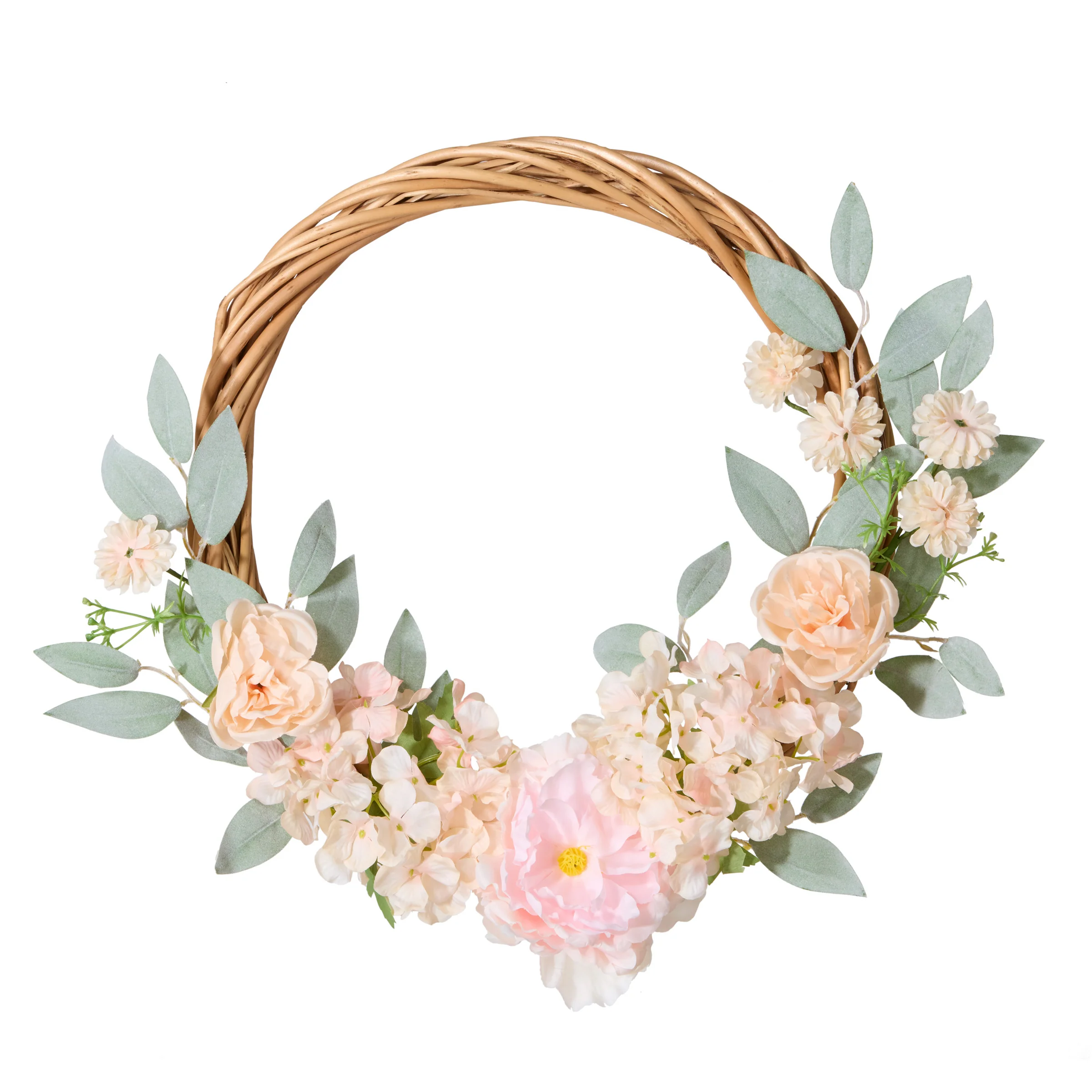 19 in. Spring Hoop Wreath with Peony and Rose Blooms