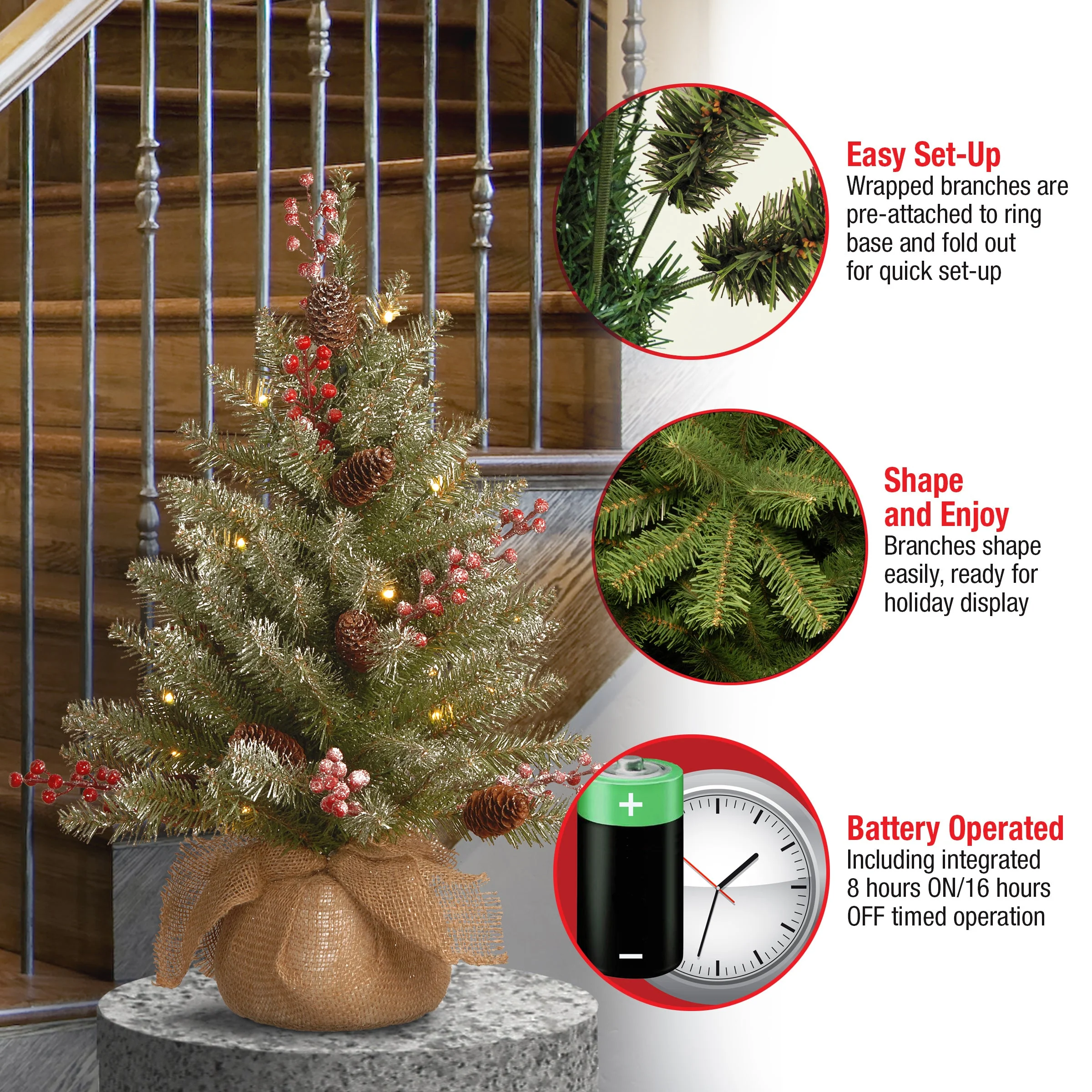2 ft. Pre-Lit Dunhill Fir Tree with LED Lights - Image 8