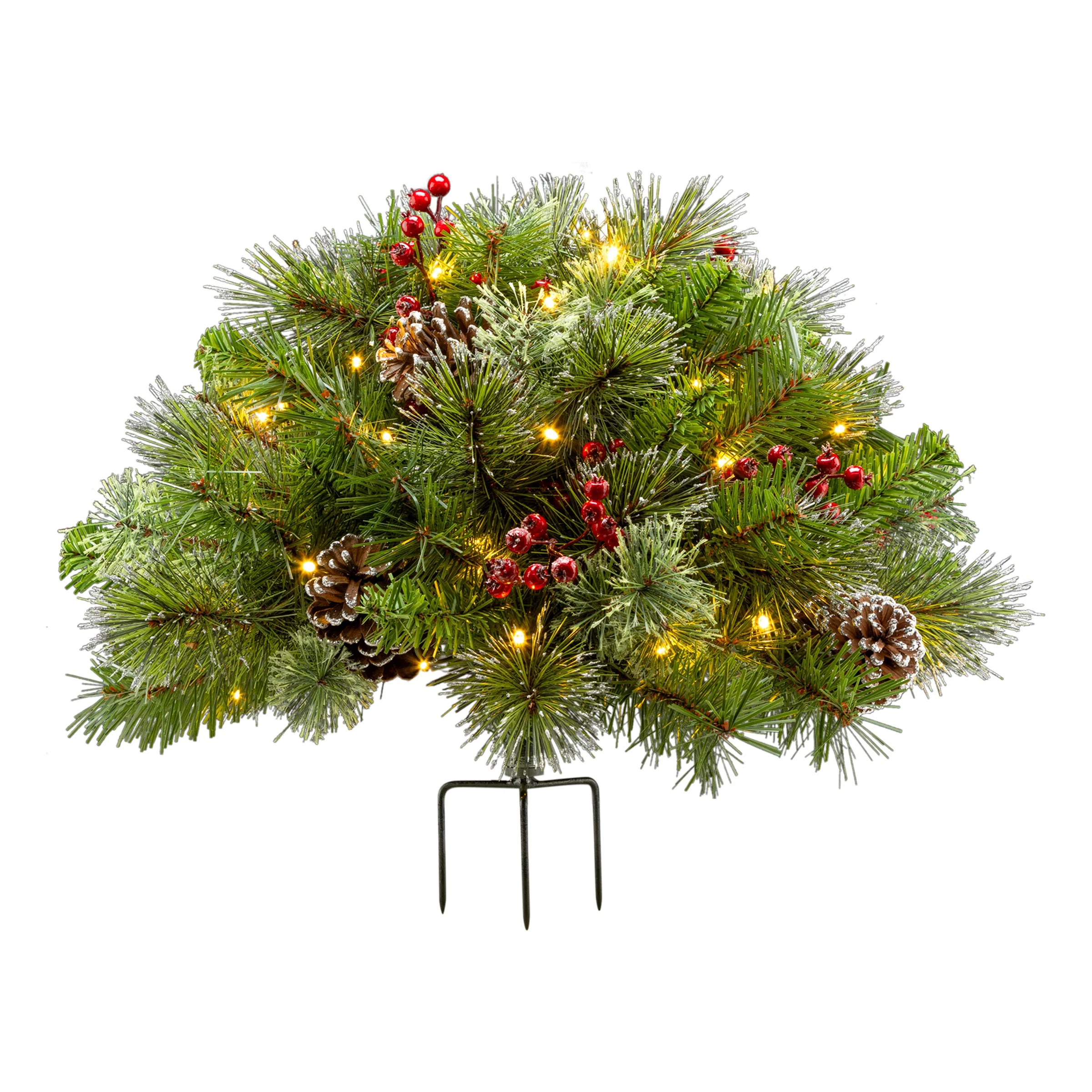 22 in. Iced Berry Pine Urn Filler with LED Lights - Image 3