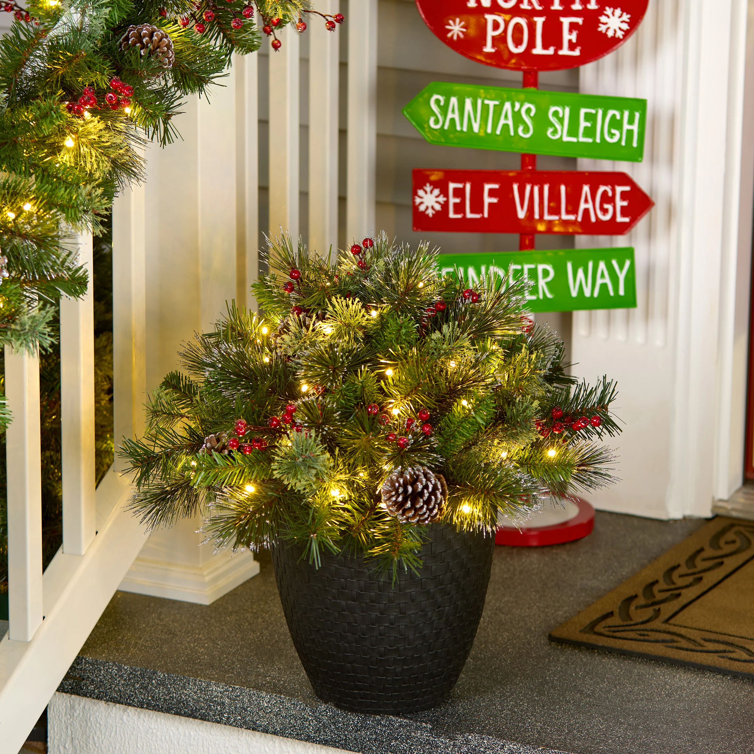 22 in. Iced Berry Pine Urn Filler with LED Lights - Image 6