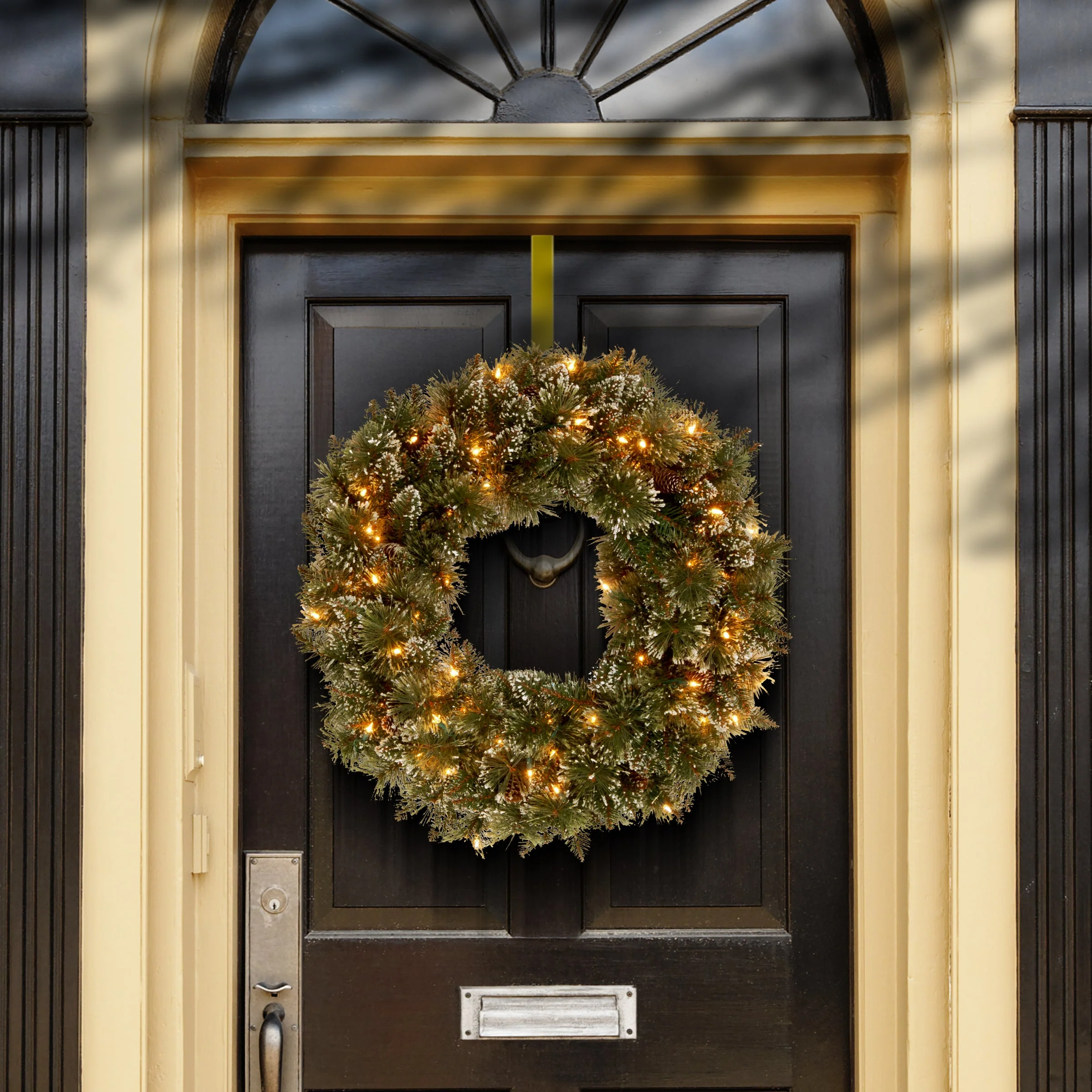 24 in. Glittery Bristle Pine Wreath with Clear Lights, Plug-In - Image 2