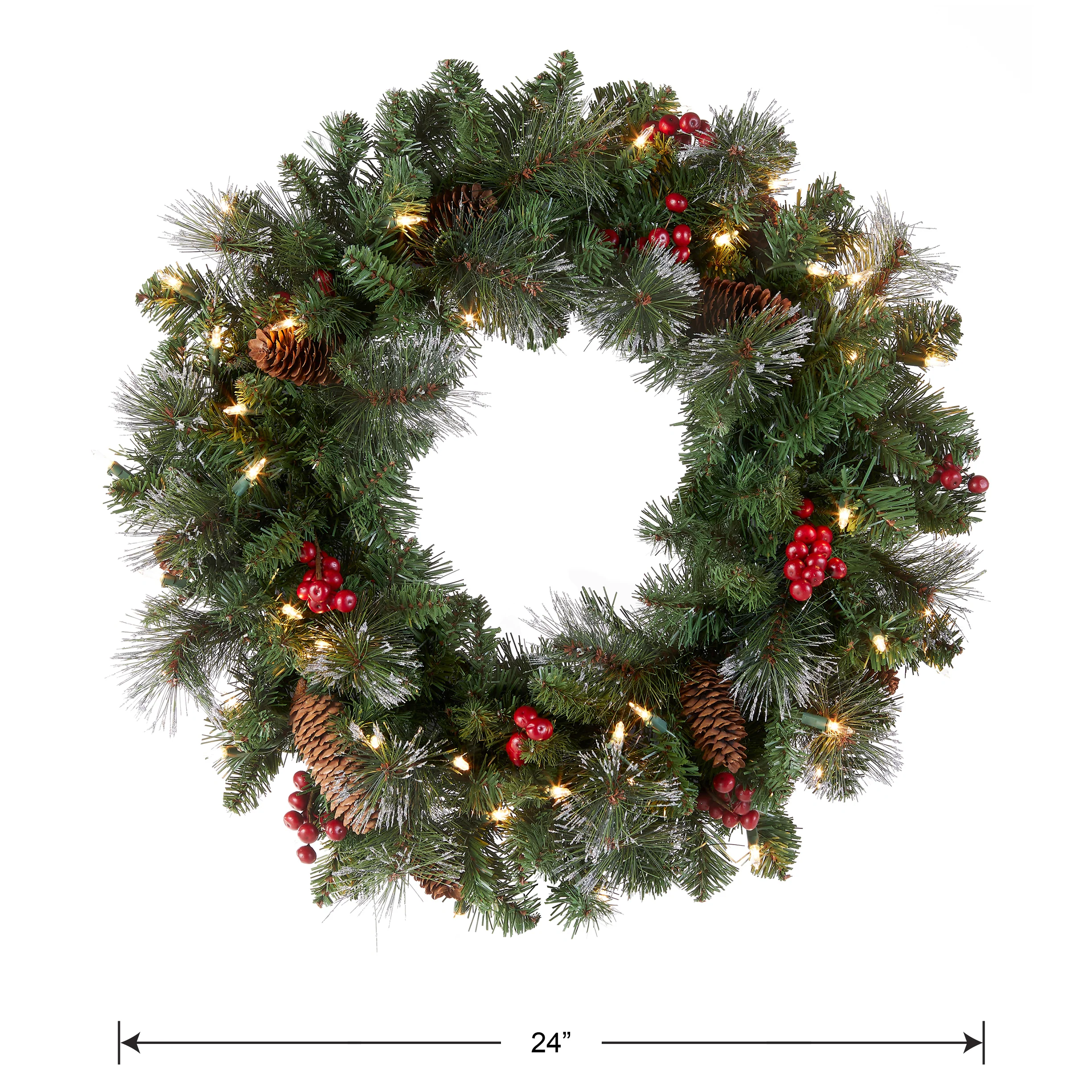 24 in. Pre-Lit Crestwood Spruce Wreath with Clear Lights, Plug-In - Image 5