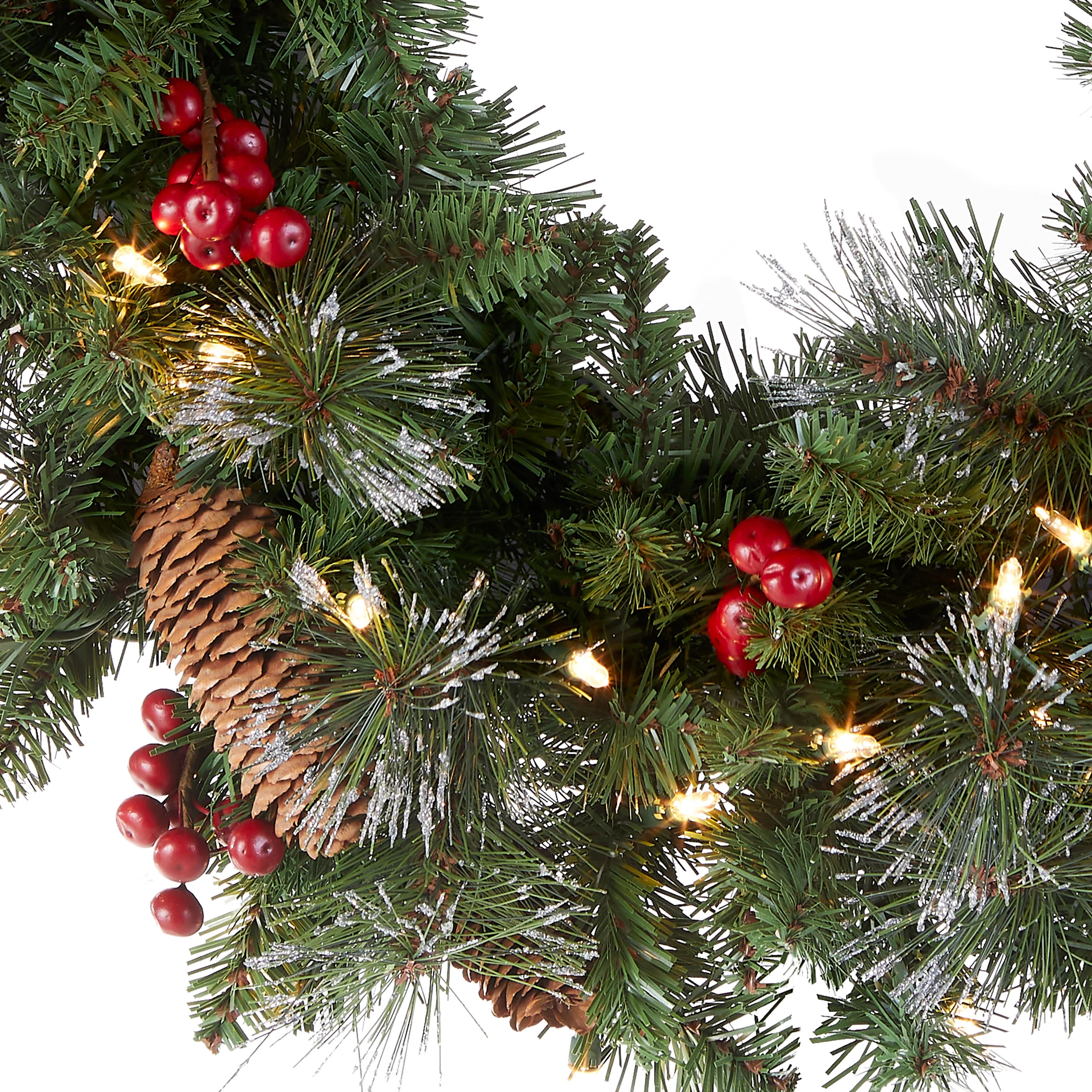 24 in. Pre-Lit Crestwood Spruce Wreath with Clear Lights, Plug-In - Image 6