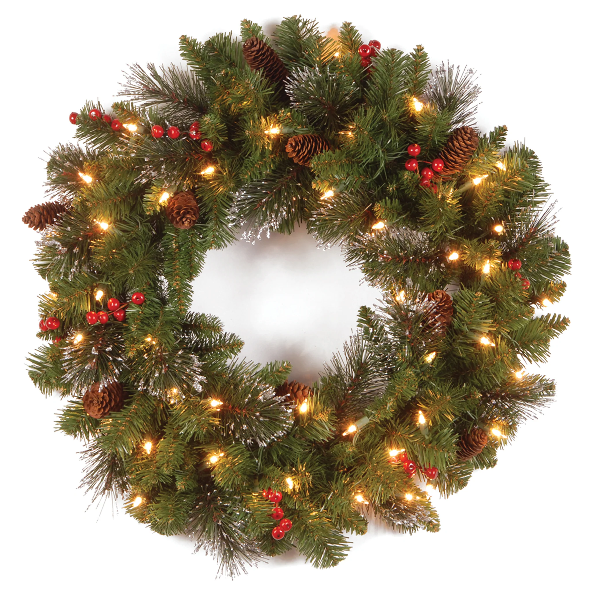 24 in. Pre-Lit Crestwood Spruce Wreath with Clear Lights, Plug-In - Image 7