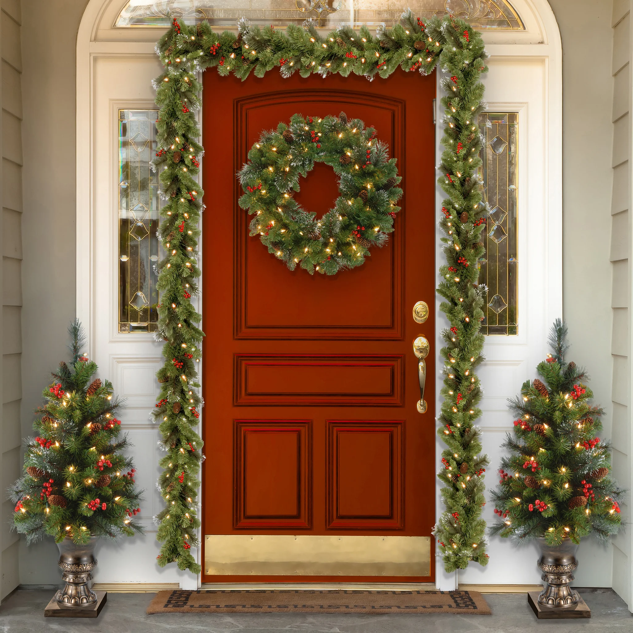 24 in. Pre-Lit Crestwood Spruce Wreath with Clear Lights, Plug-In - Image 8