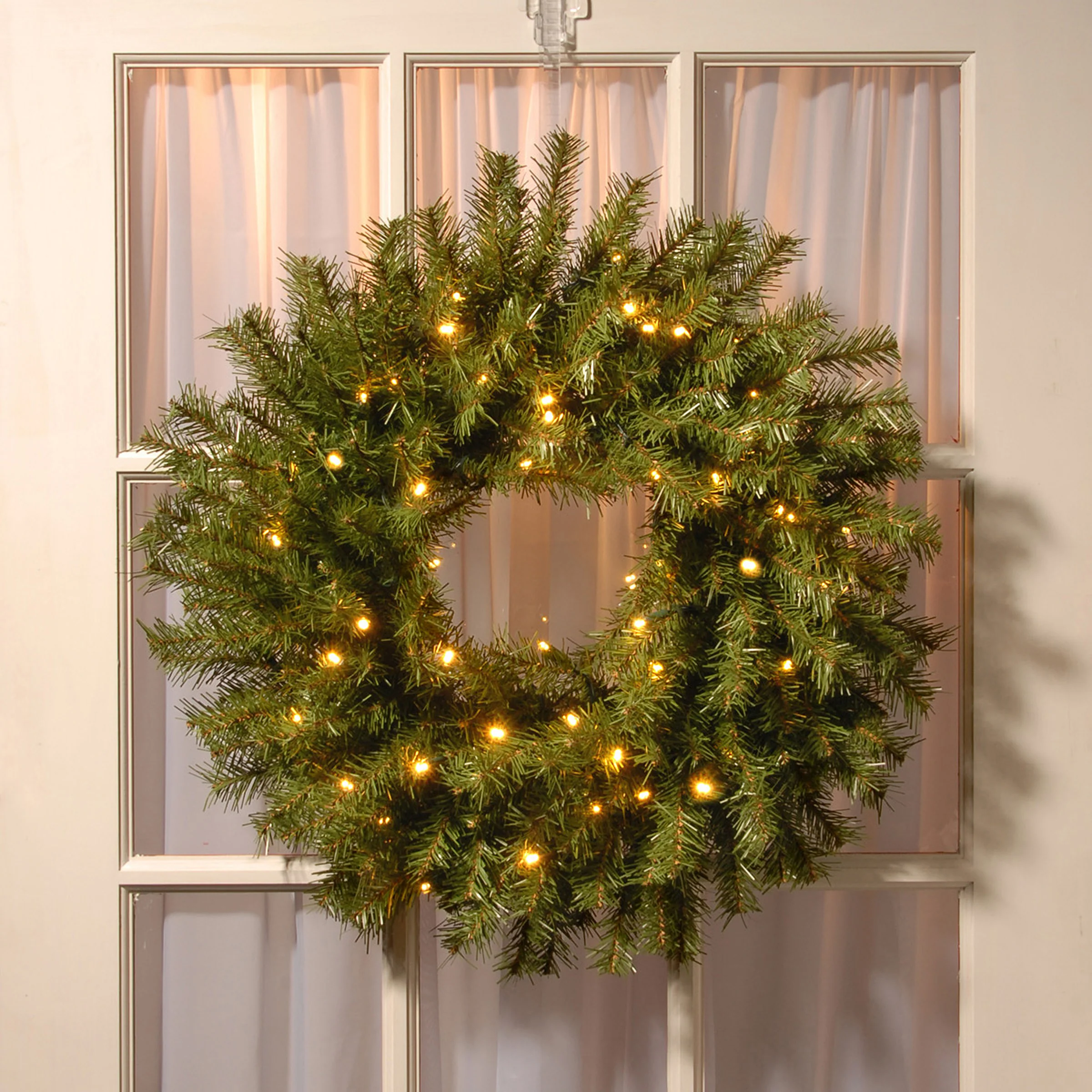 24 in. Pre-Lit Norwood Fir Wreath with Battery Operated Warm White LED Lights - Image 2