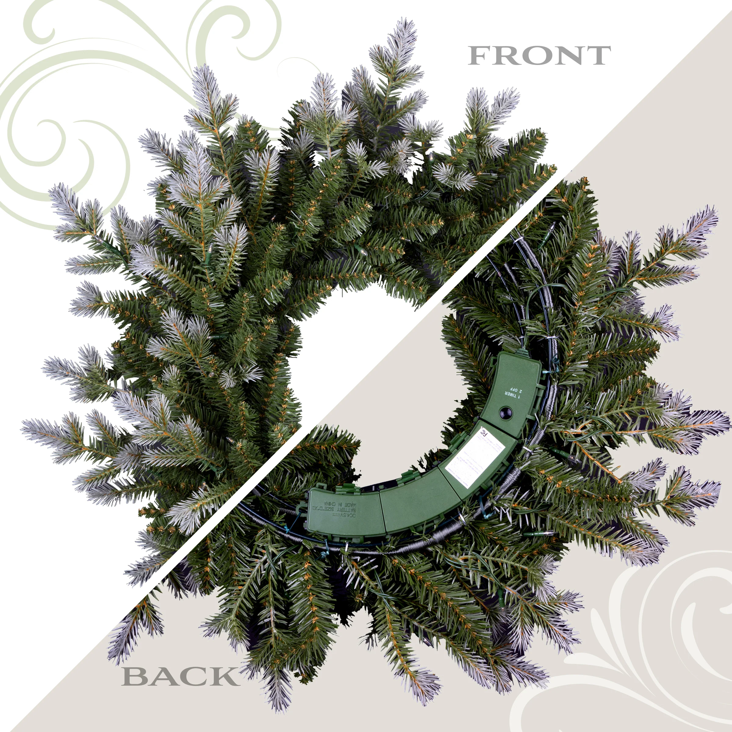 24 in. Pre-Lit Woodland Two-Toned Fir Wreath with Warm White LED Lights - Image 3