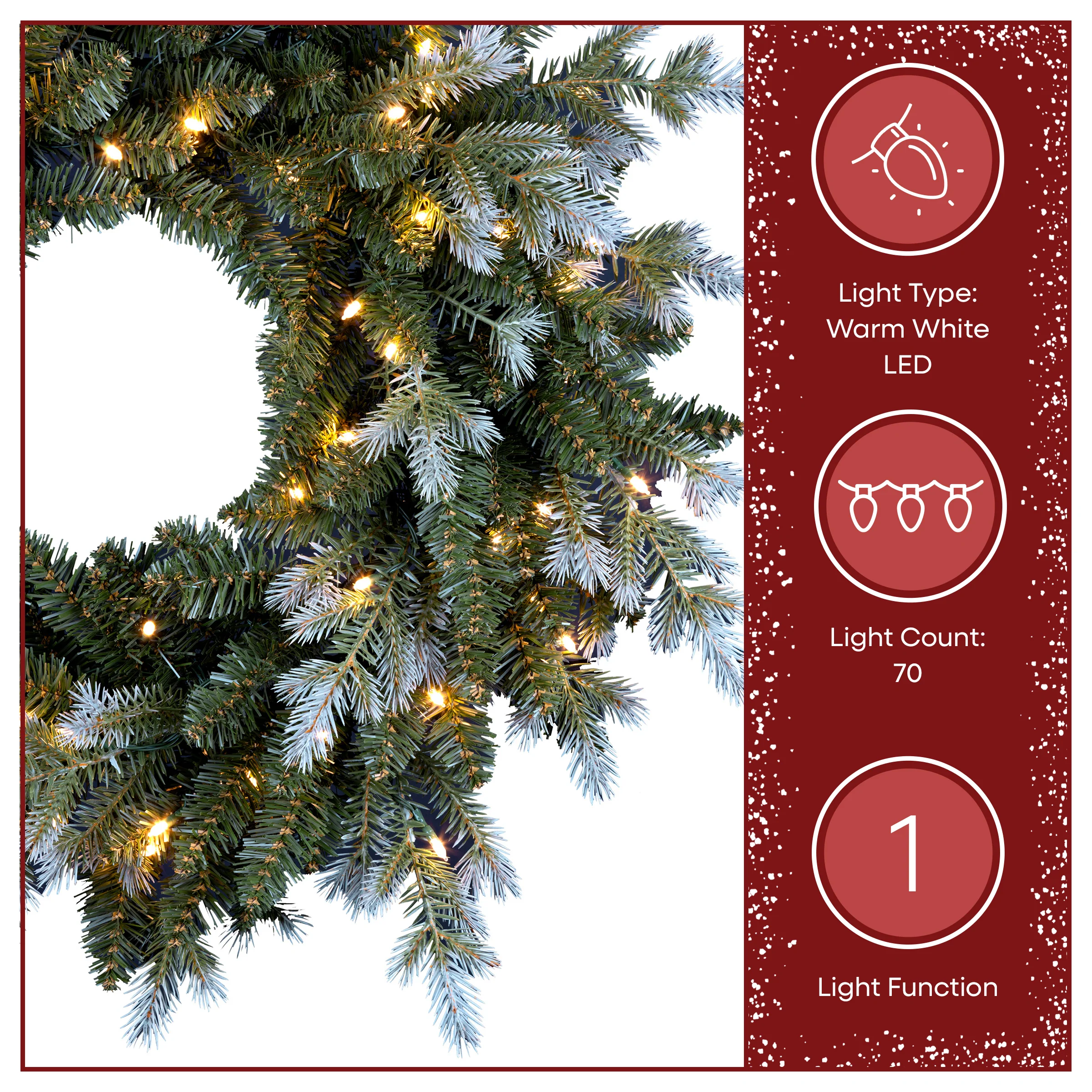24 in. Pre-Lit Woodland Two-Toned Fir Wreath with Warm White LED Lights - Image 4