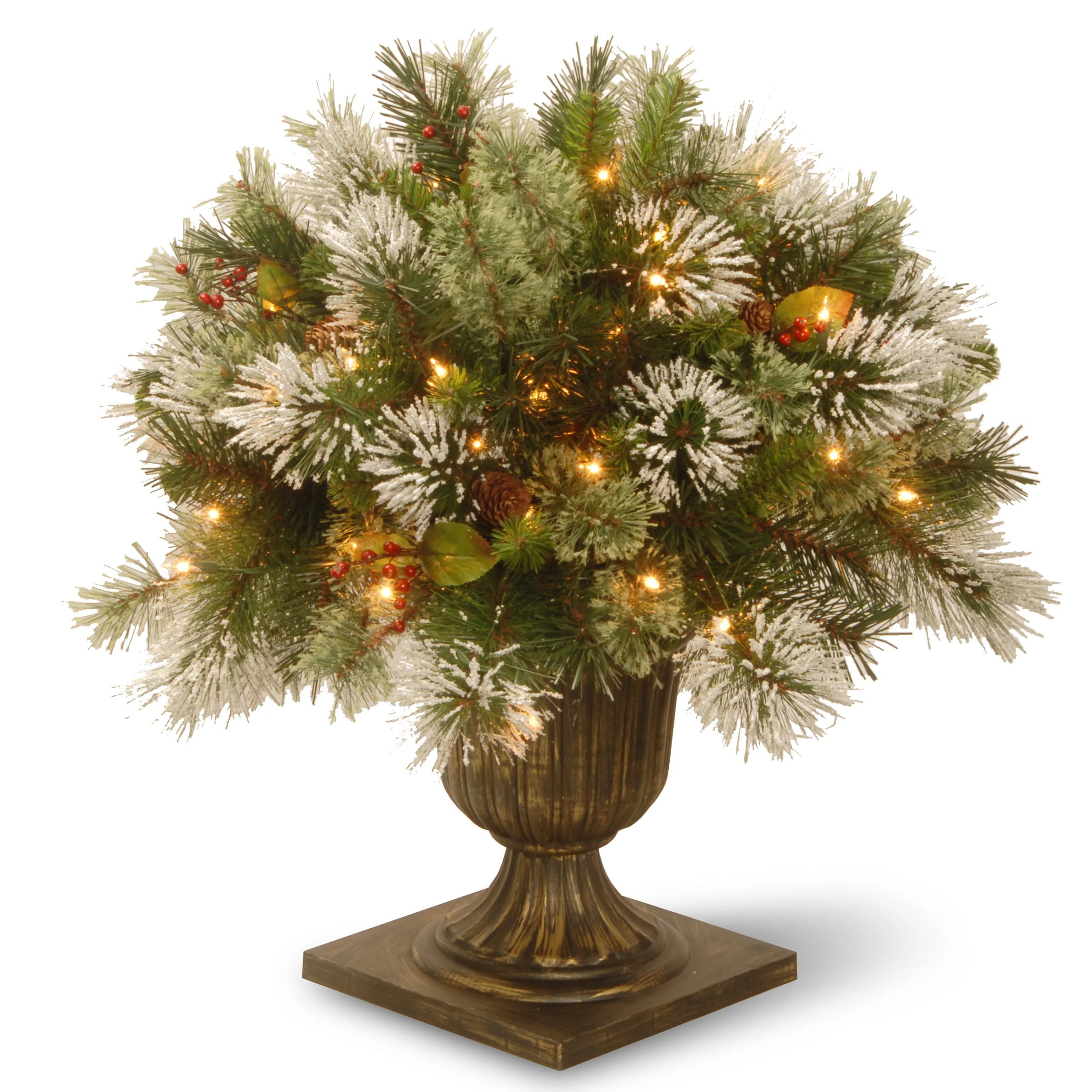 24 in. Pre-Lit Wintry Pine Porch Bush with Clear Lights, Plug-In