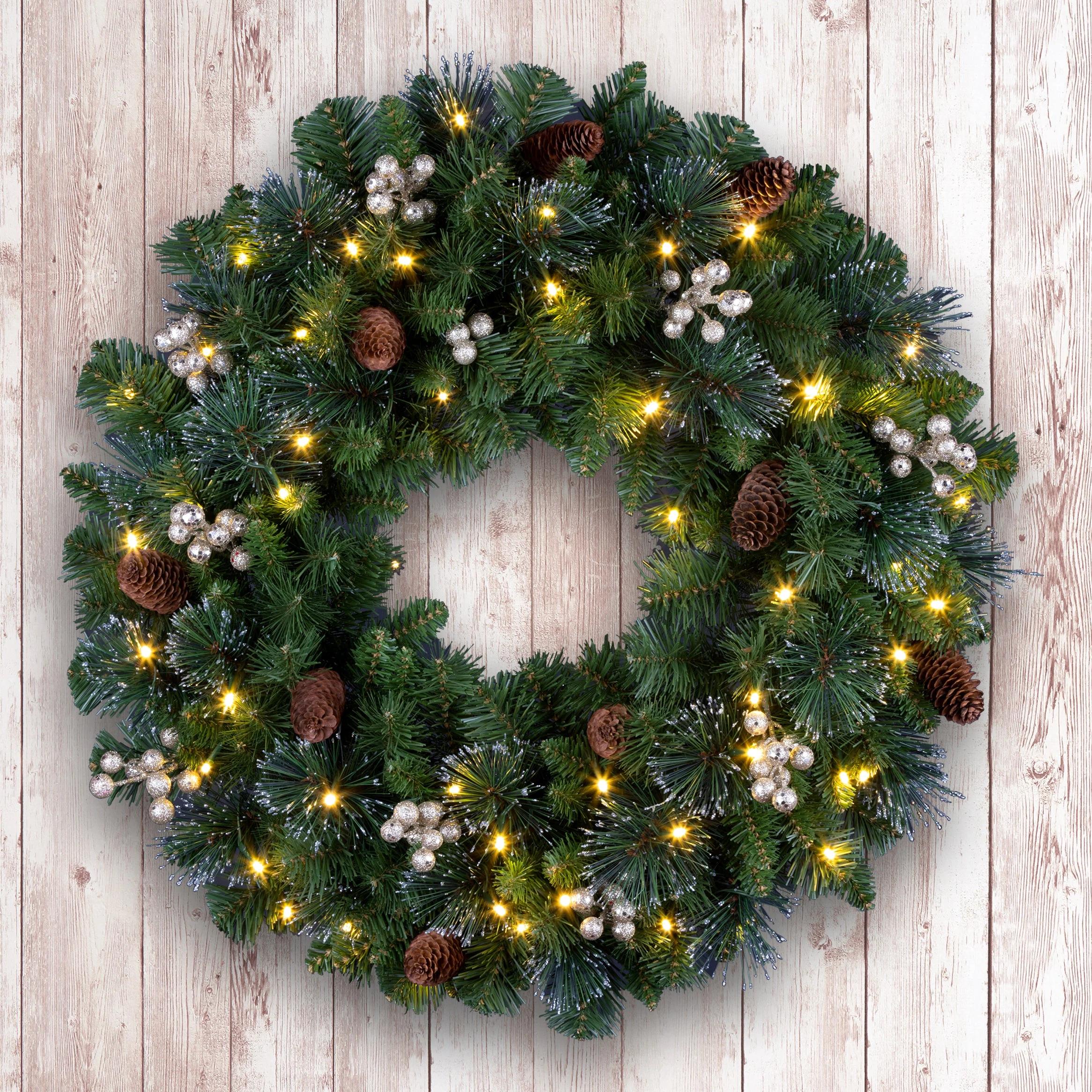 24 in. Crestwood Gold Spruce Wreath with Clear Lights - Image 4