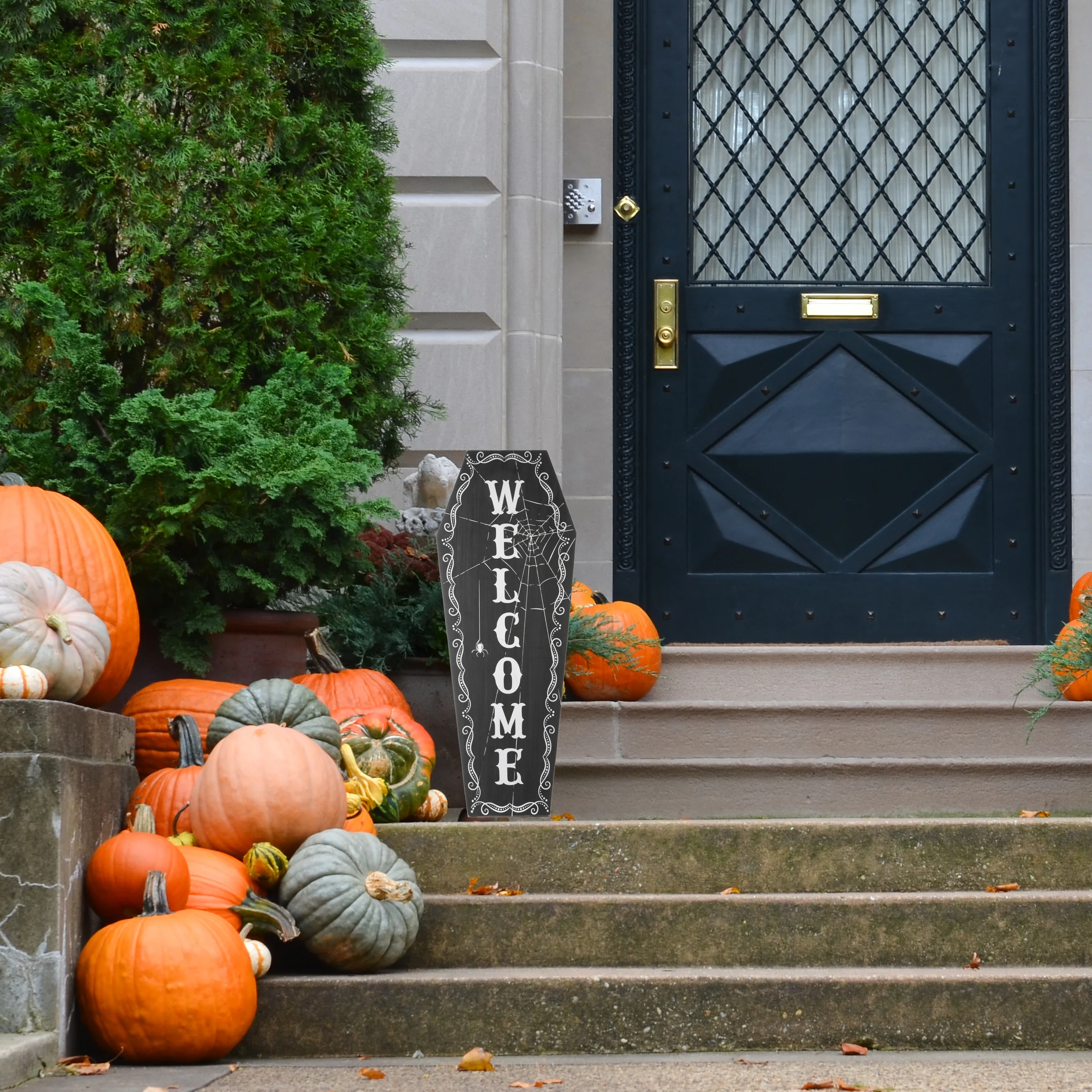 28 in. Halloween Black Coffin Welcome Standup Sign Decoration - Image 2