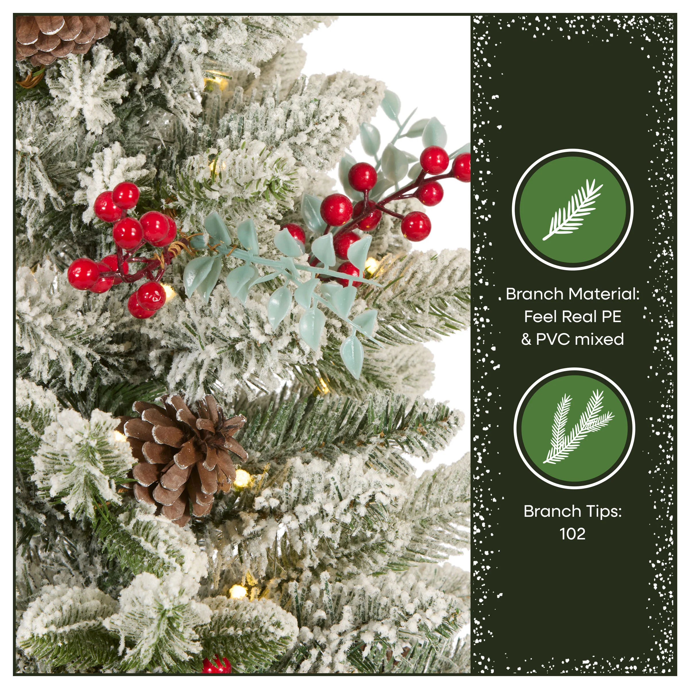2 ft. Pre-Lit Feel Real Snowberry Pine Mini Flocked Christmas Tree in Burlap Base with Warm White LED Lights - Image 4