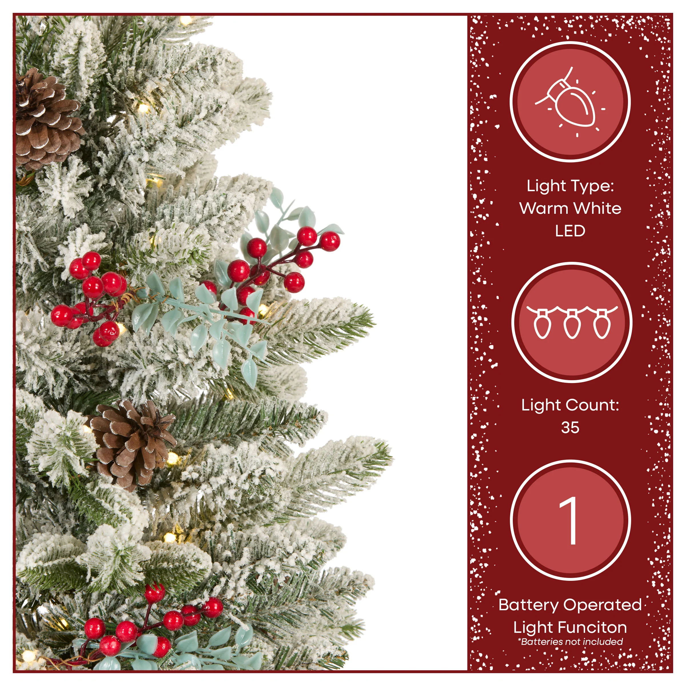 2 ft. Pre-Lit Feel Real Snowberry Pine Mini Flocked Christmas Tree in Burlap Base with Warm White LED Lights - Image 5