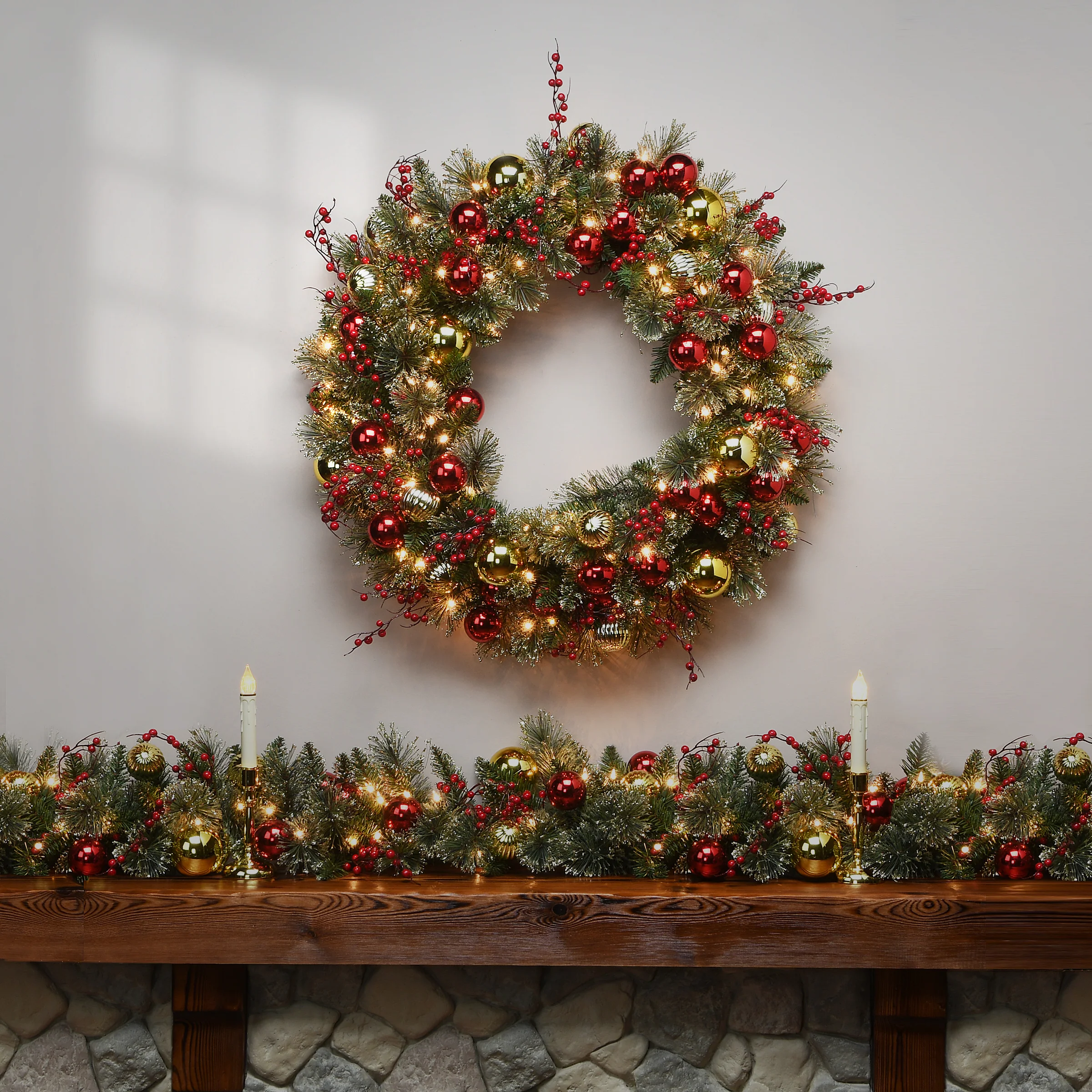30 in. Pre-Lit Dakota Pine Wreath with Clear Lights - Image 2