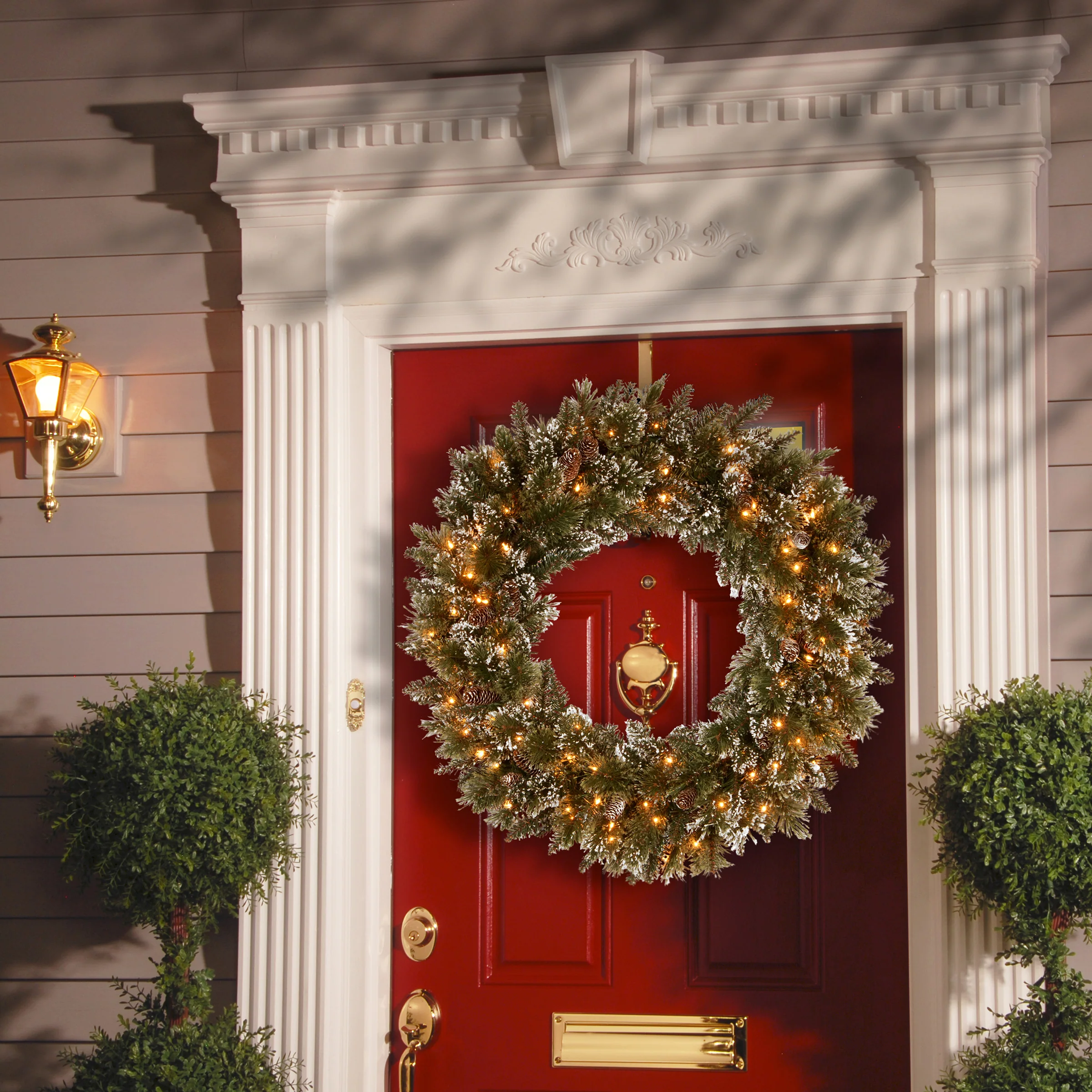 30 in. Pre-Lit Glittery Bristle Pine Wreath with Clear Lights - Image 2