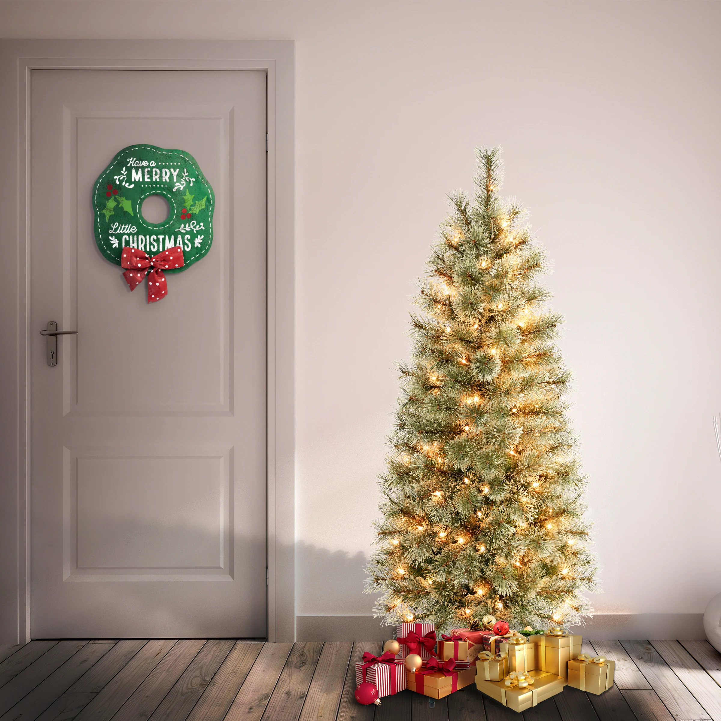 4.5 ft. Pre-Lit Arcadia Pine Cashmere Slim Tree with Clear Lights, Plug-In - Image 2