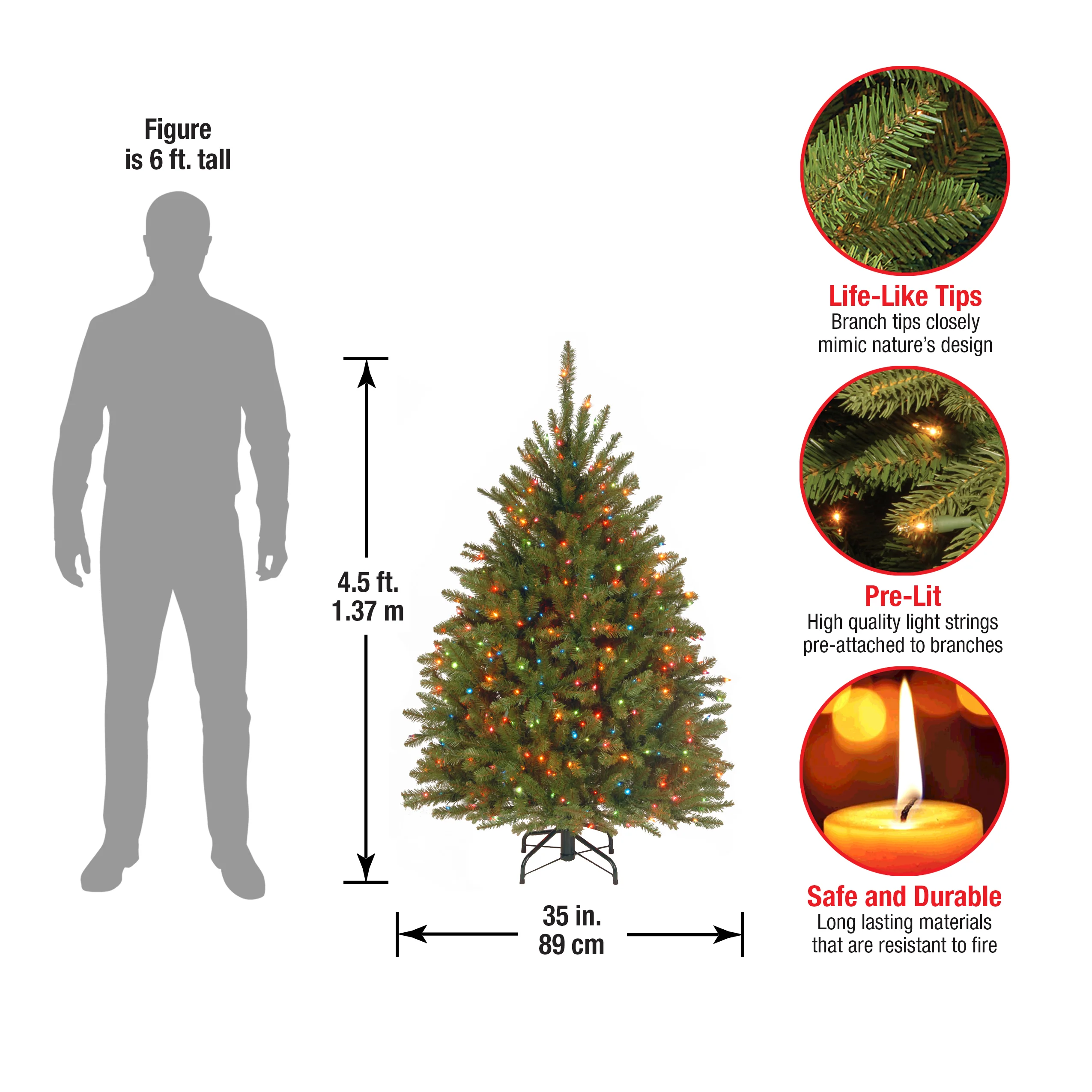 4.5 ft. Pre-Lit Dunhill Fir Tree with Multicolor Lights, Plug-In - Image 10