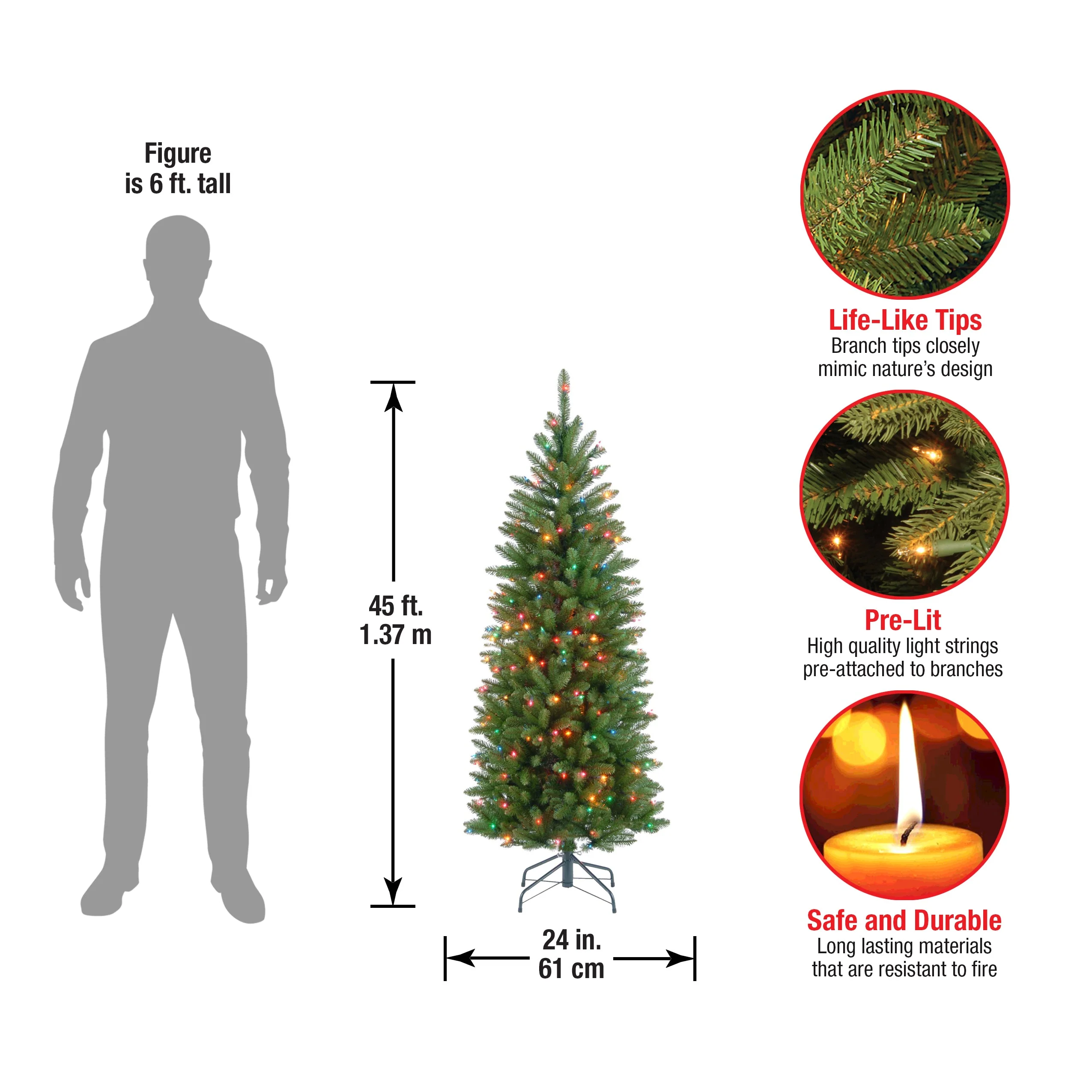 4.5 ft. Pre-Lit Kingswood Fir Pencil Tree with Multicolor Lights, Plug-In - Image 4