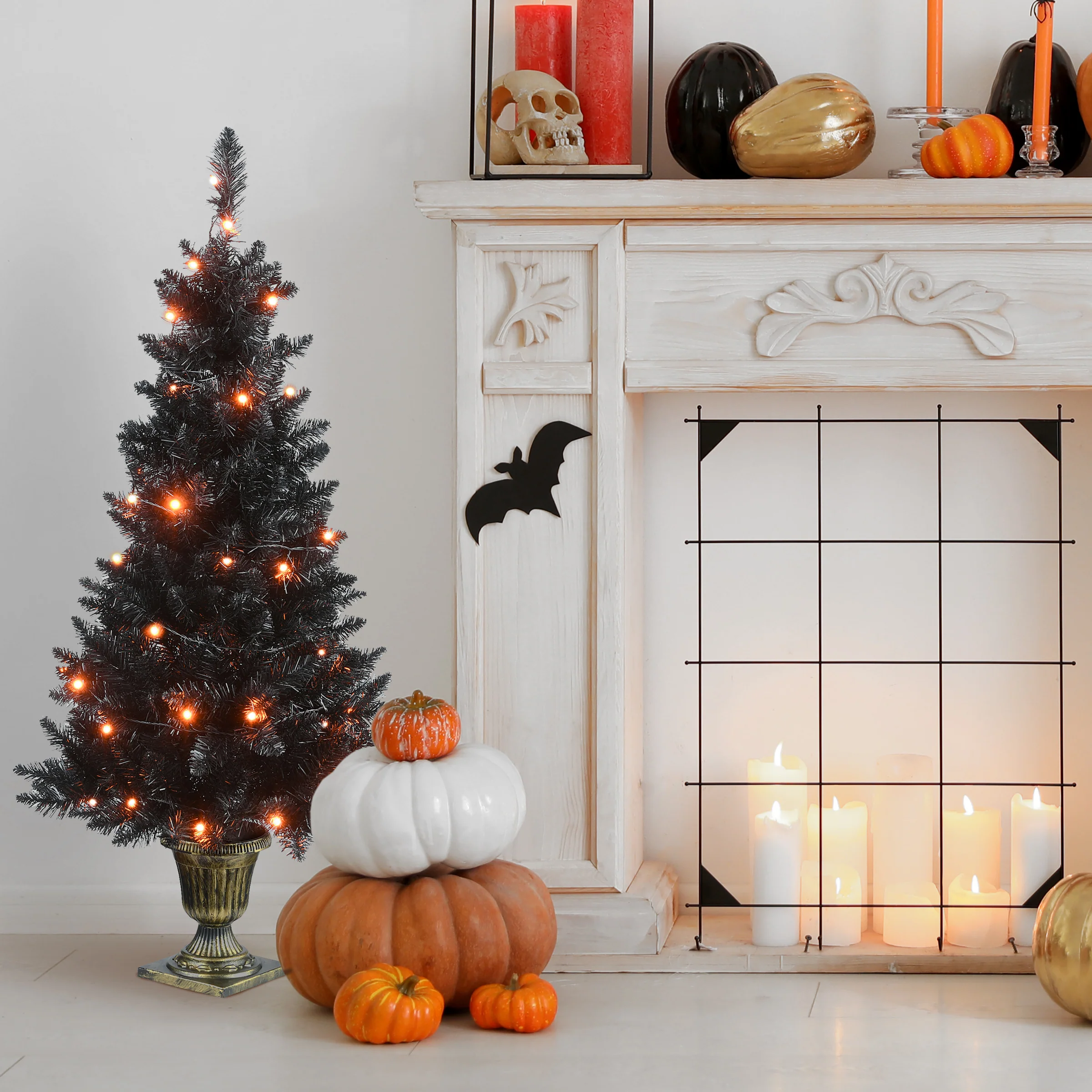 4 ft. Black Entrance Tree with String of Orange Lights, Plug-In - Image 2
