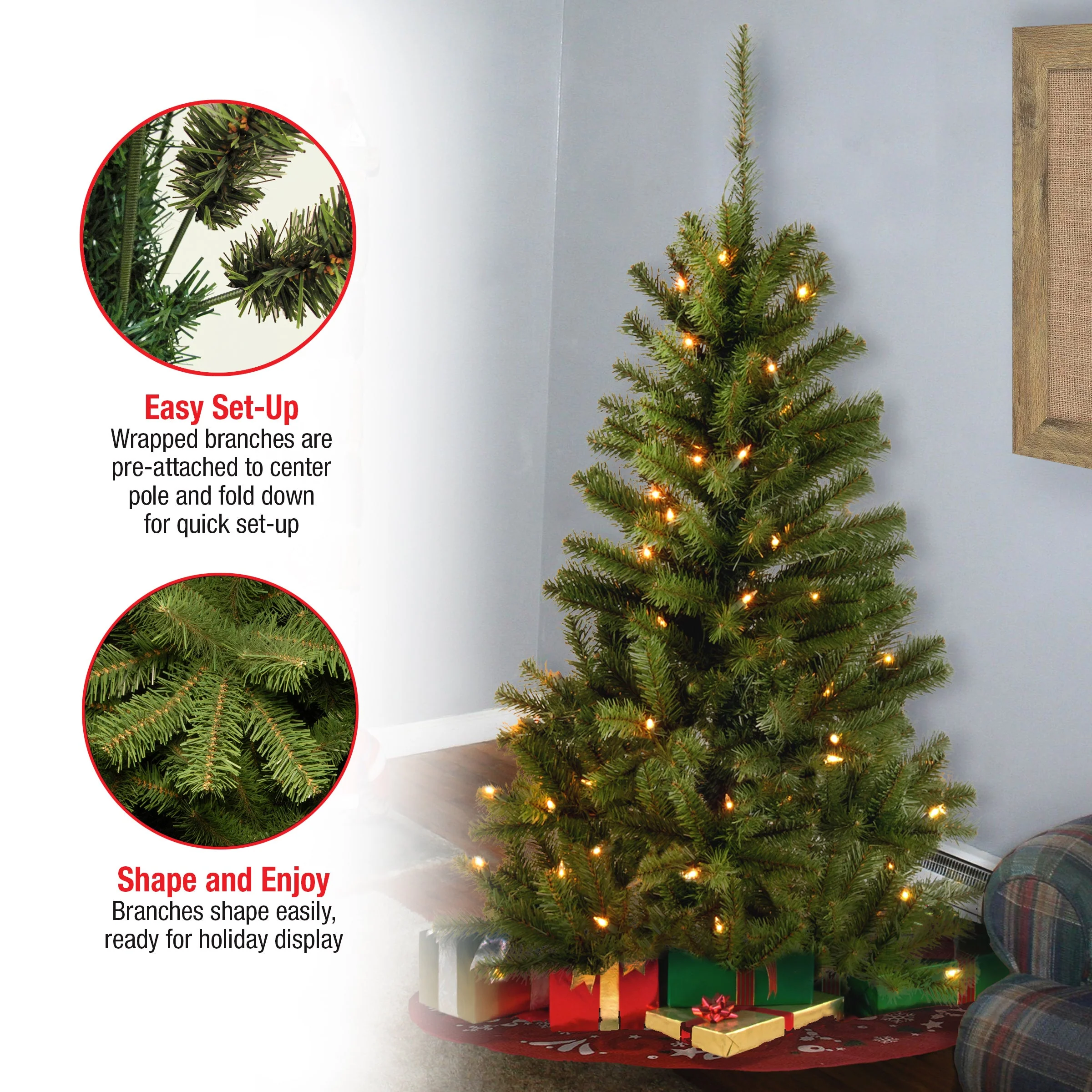 4 ft. Pre-Lit Canadian Fir Tree with Clear Lights, Plug-In - Image 5