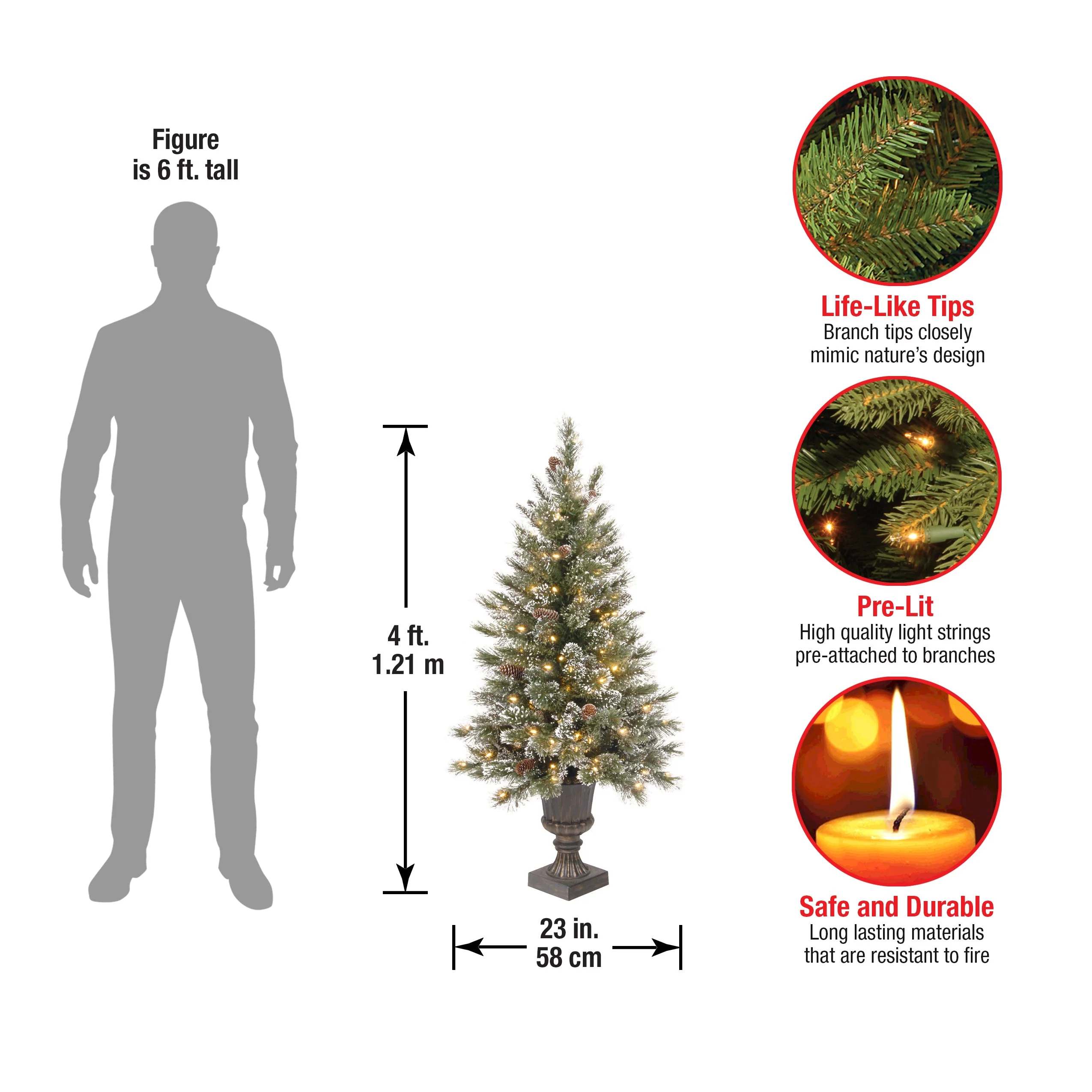 4 ft. Pre-Lit Glittery Bristle Tree with Clear Lights, Plug-In - Image 11