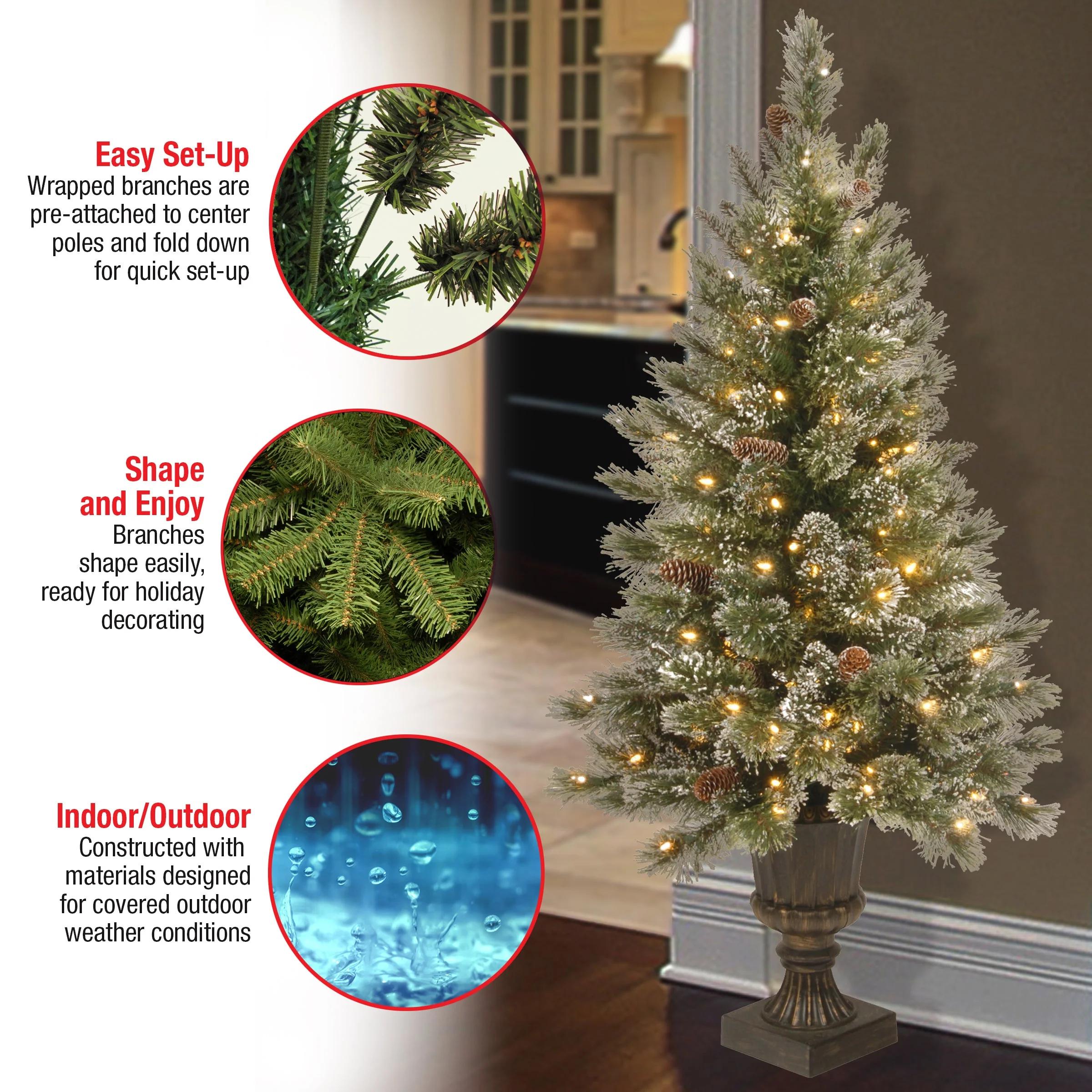 4 ft. Pre-Lit Glittery Bristle Tree with Clear Lights, Plug-In - Image 12