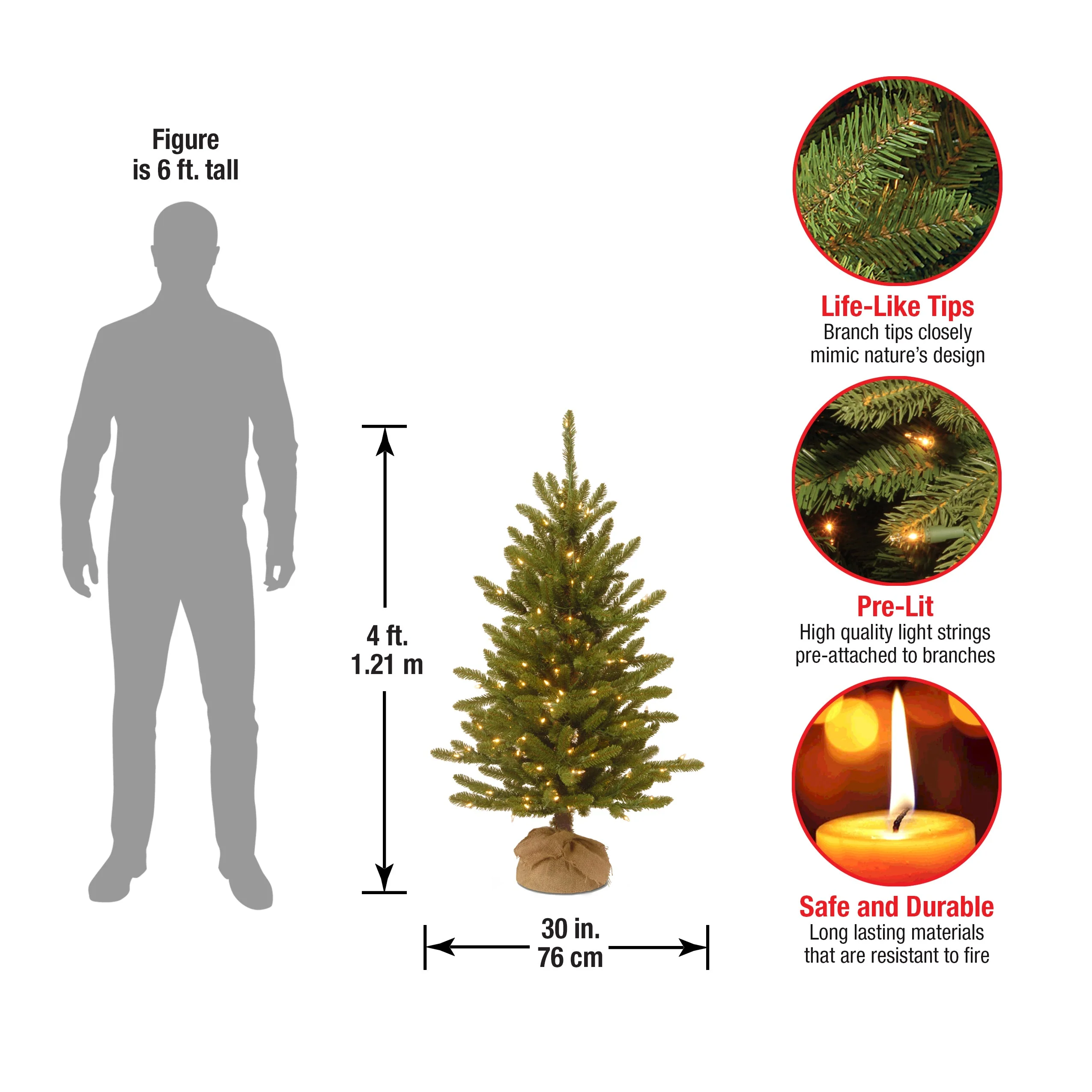 4 ft. Pre-Lit Kensington Fir Tree in a Burlap Sack with Clear Lights, Plug-In - Image 6