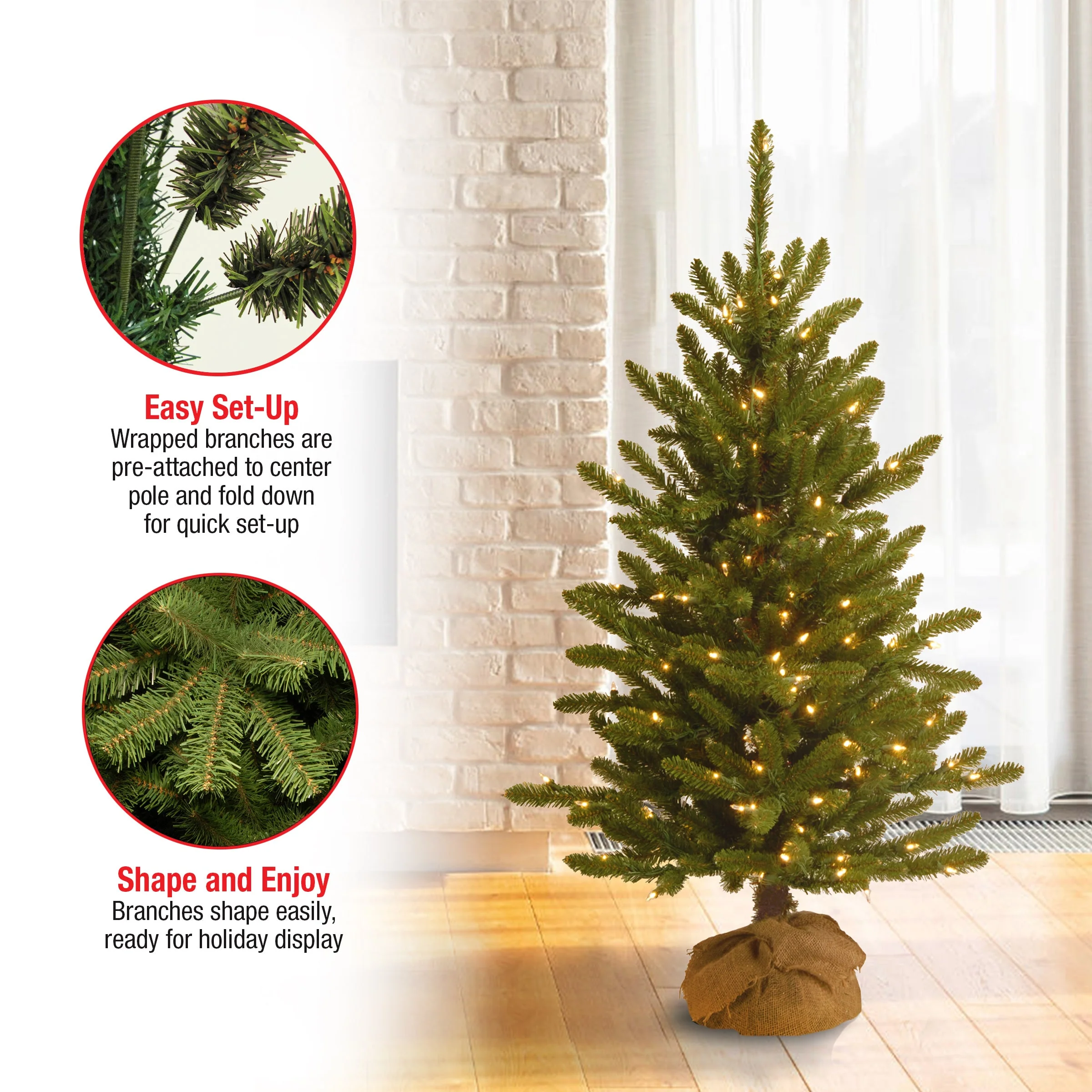 4 ft. Pre-Lit Kensington Fir Tree in a Burlap Sack with Clear Lights, Plug-In - Image 8
