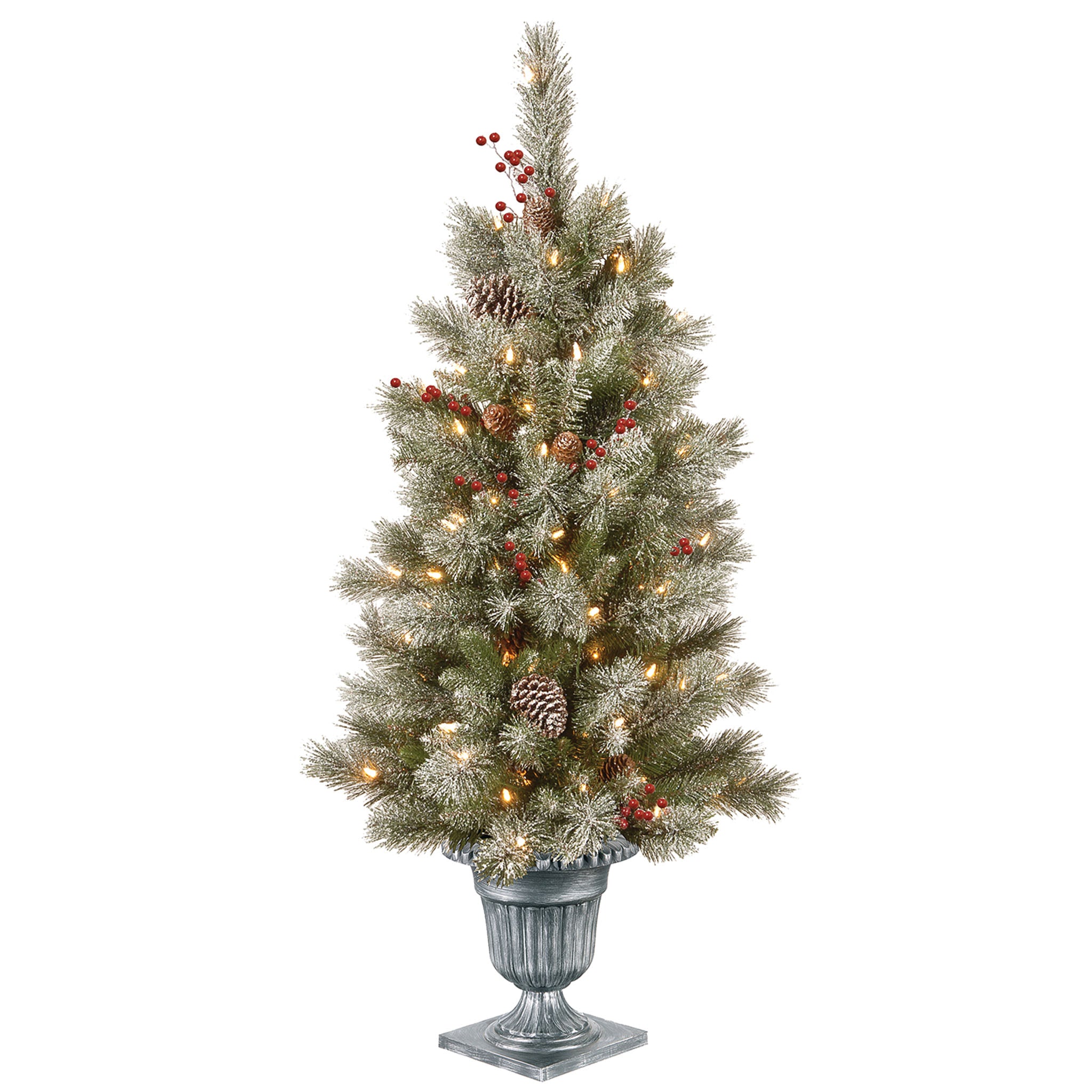 4 ft. Pre-Lit Snowy Bristle Berry Tree with Clear Lights, Plug-In