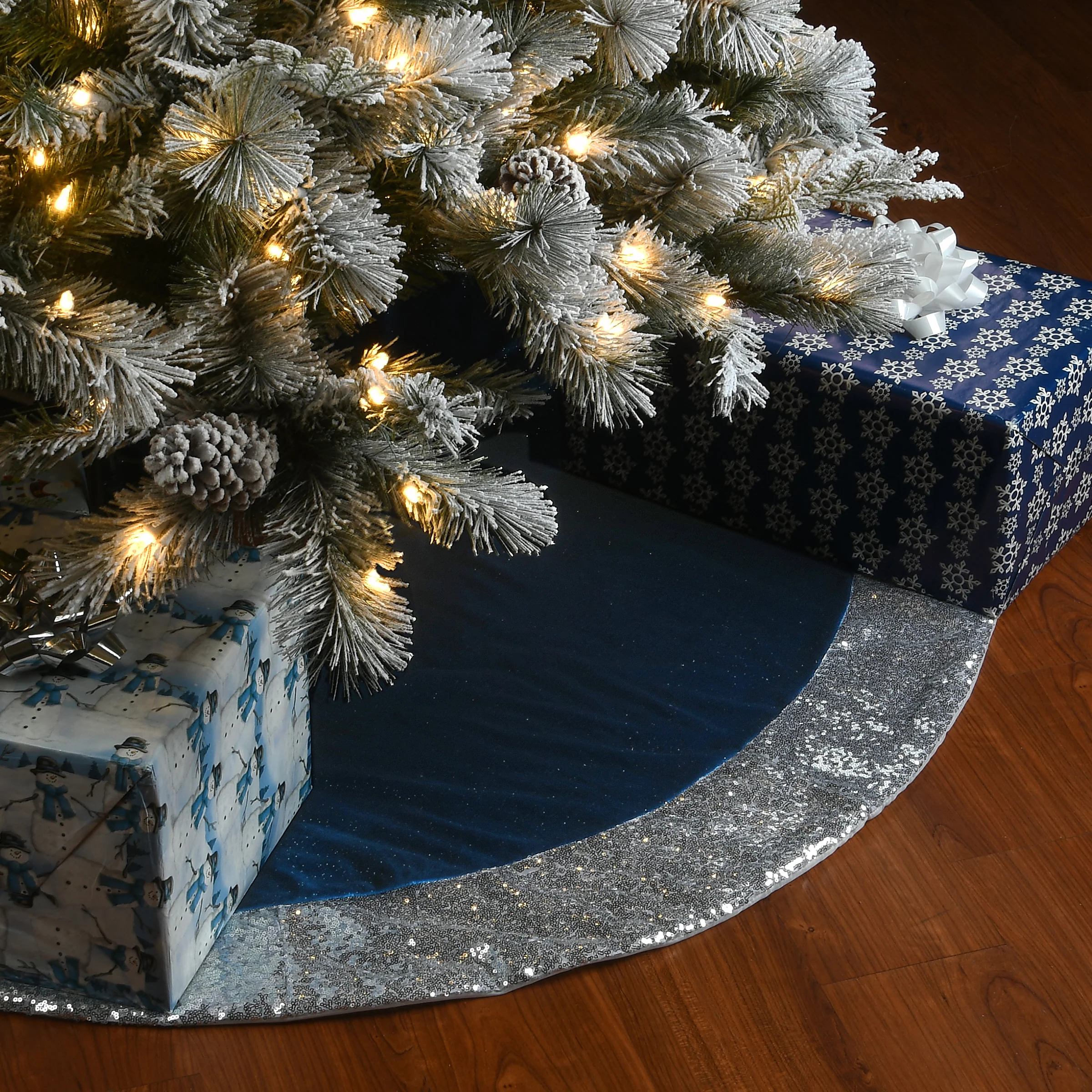 52 in. Arctic Lights Collection Navy and Silver Tree Skirt - Image 2