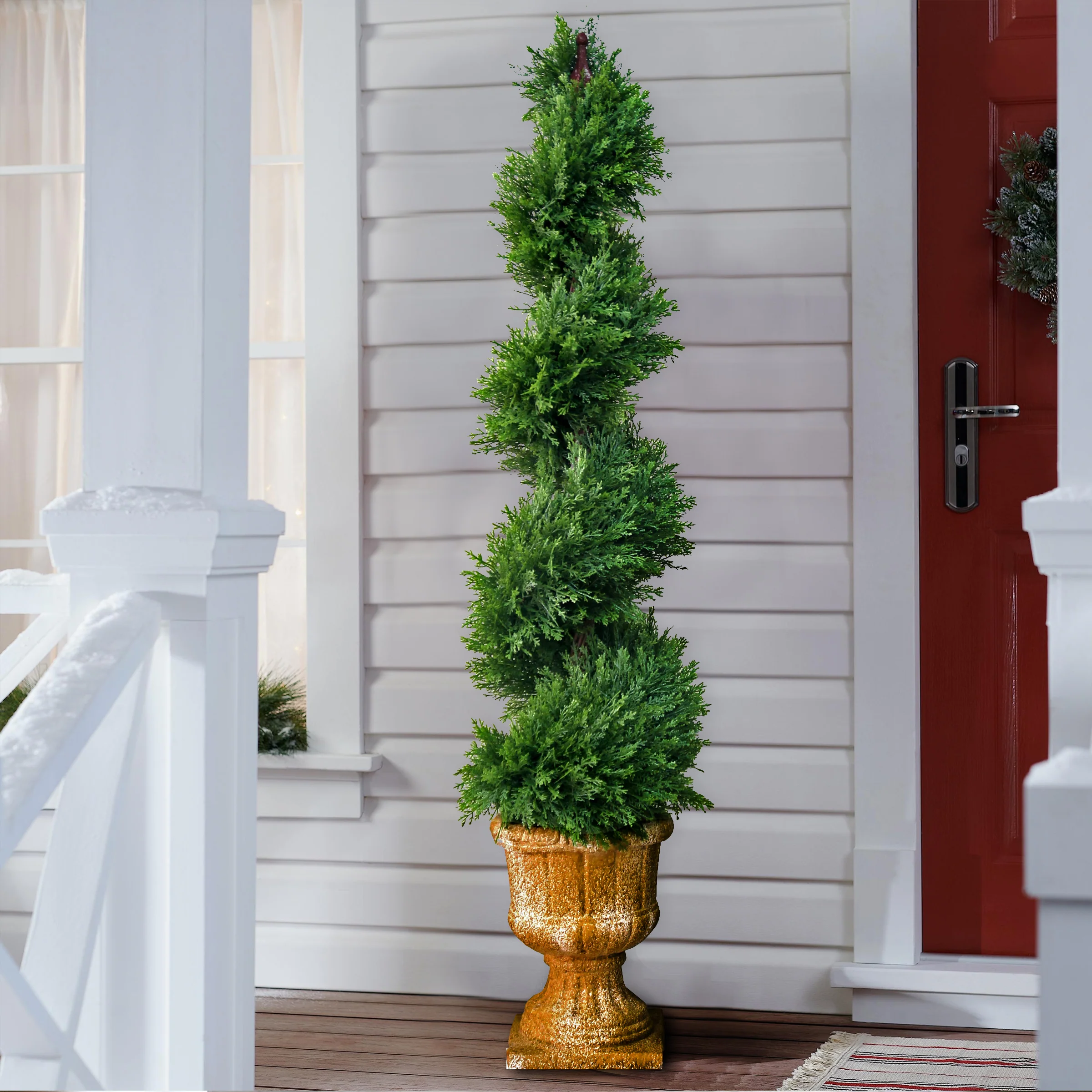 54 in. Upright Juniper Slim Spiral Topiary Tree in a Decorative Urn - Image 2