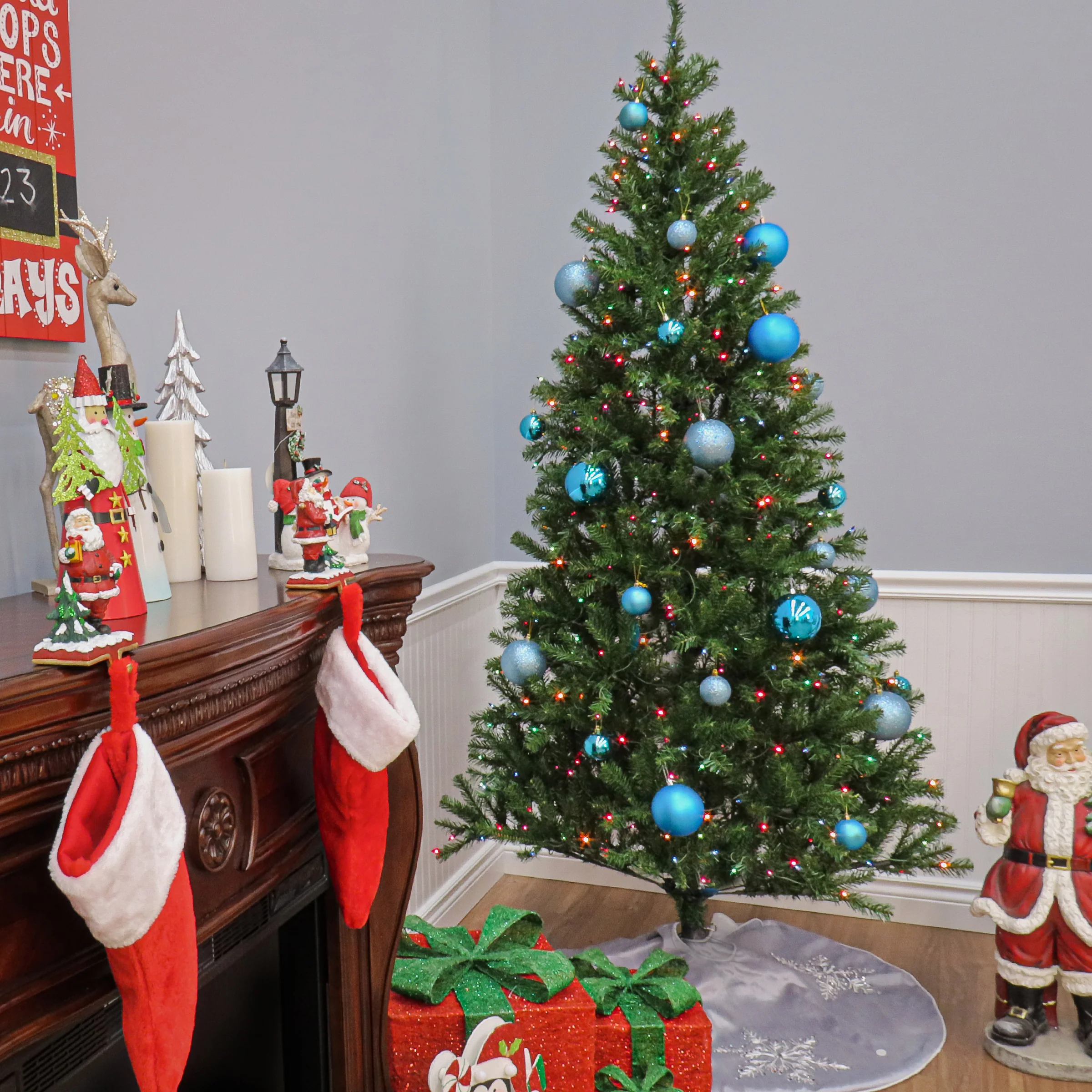 6.5 ft. Pre-Lit Aspen Spruce Slim Tree with Multicolor Lights, Plug-In - Image 12