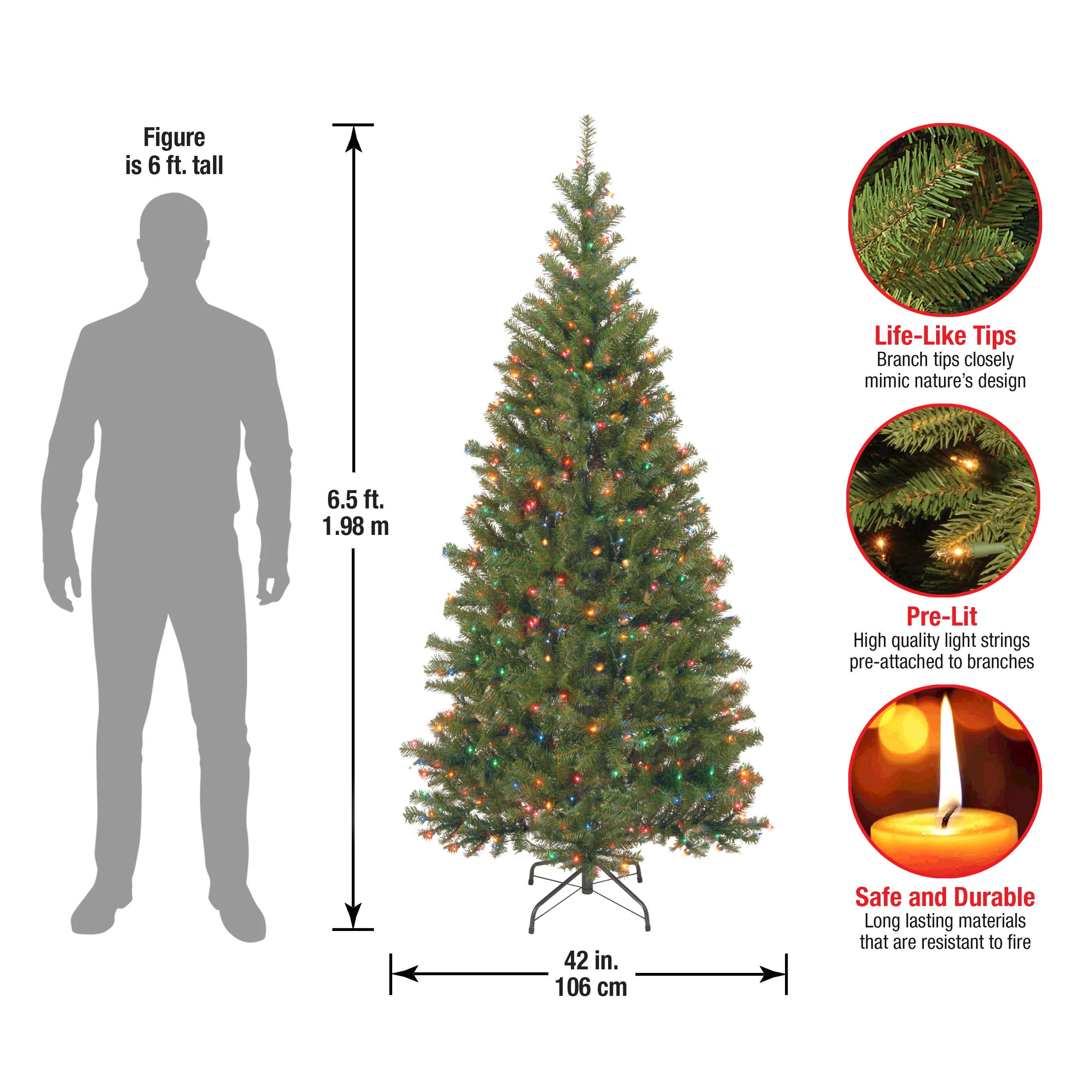 6.5 ft. Pre-Lit Aspen Spruce Slim Tree with Multicolor Lights, Plug-In - Image 13
