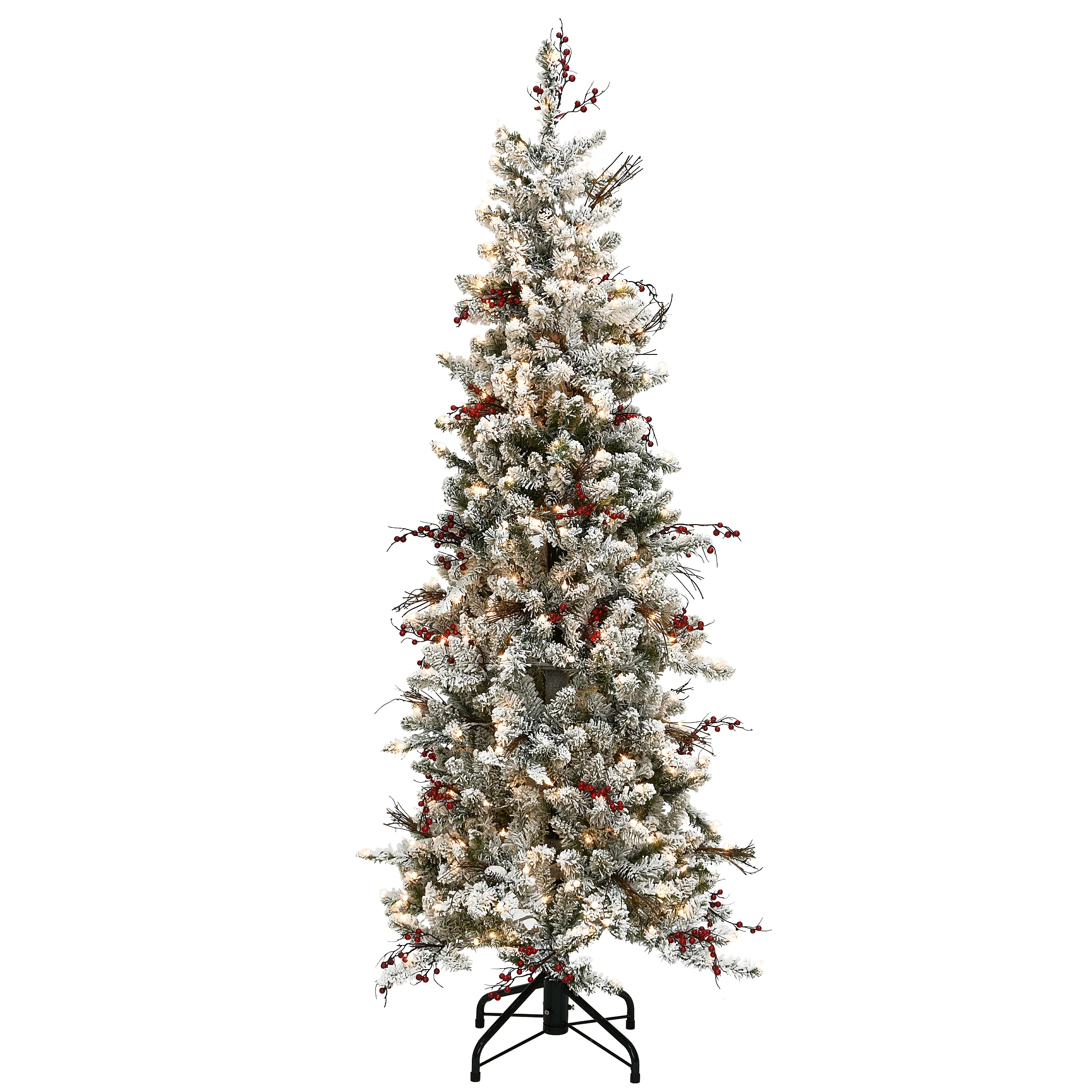 6.5 ft. Pre-Lit Snowy Freehold Spruce Pencil Slim Tree with Clear Lights