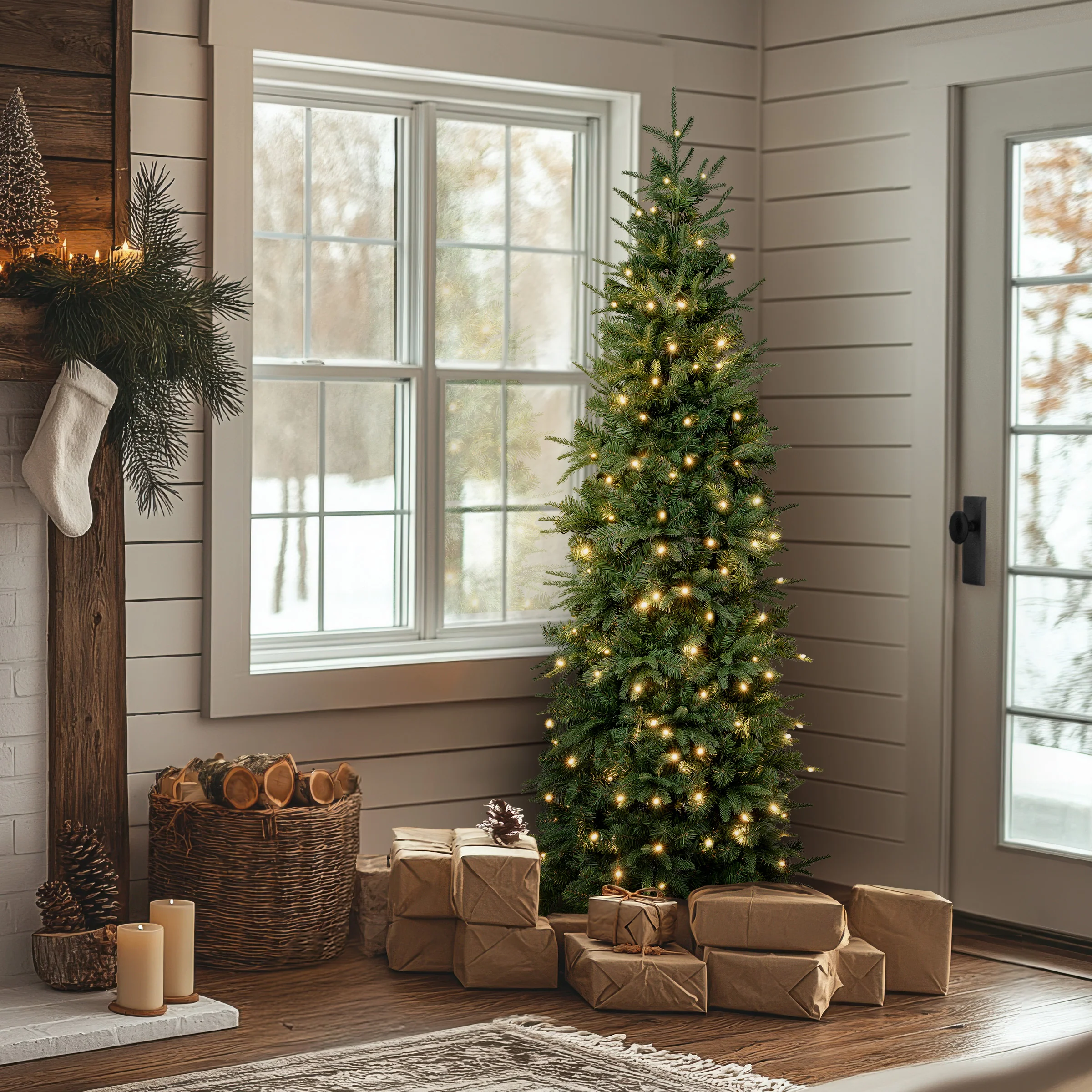 6 ft. Pre-Lit Duxbury Feel Real Slim Tree with LED Lights, Plug-In - Image 2