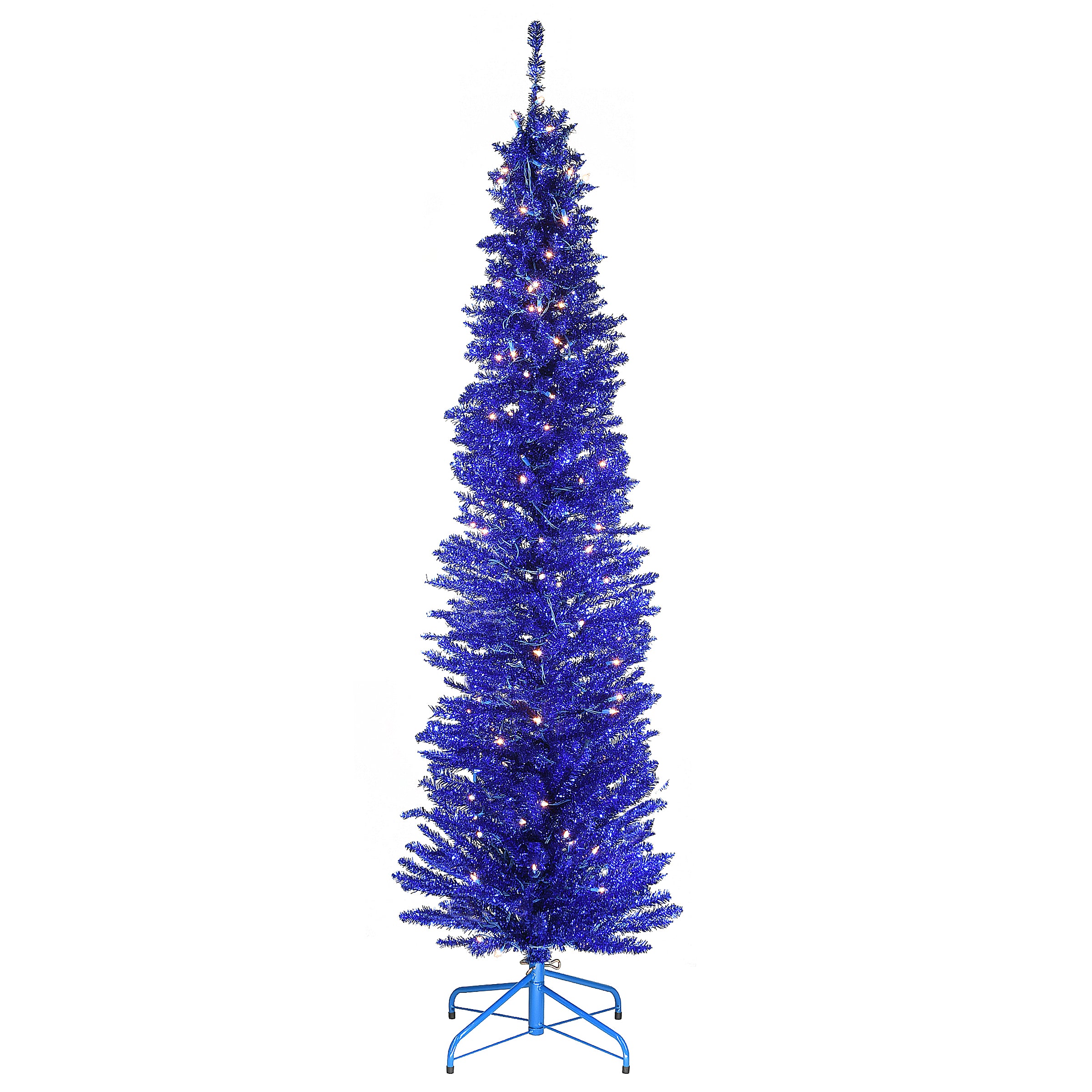 6 ft. Pre-Lit Tinsel Collection Blue Tree with Clear Lights