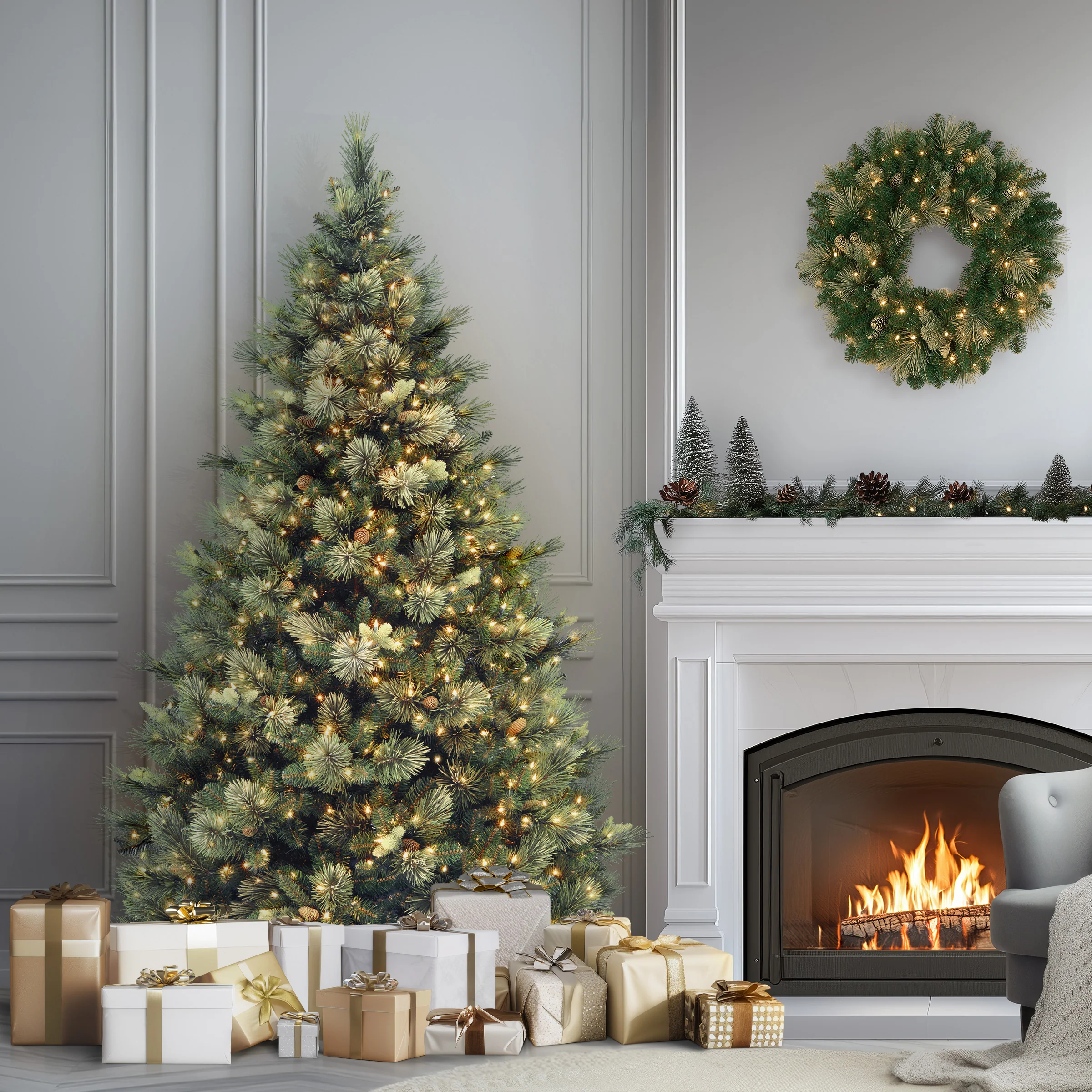 7.5 ft. Pre-Lit Carolina Pine Tree with 1000 Clear Lights, Plug-In - Image 2