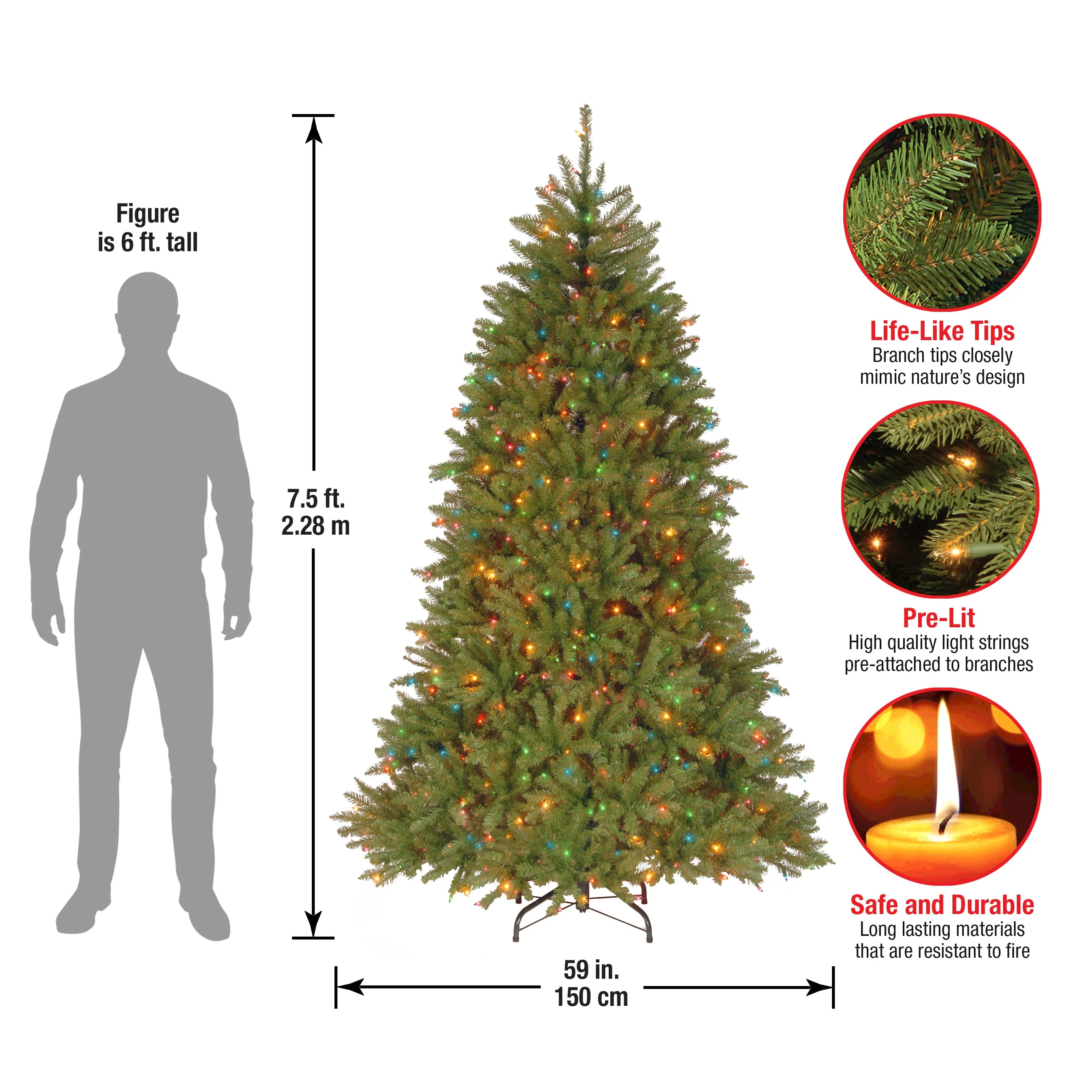 7.5 ft. Pre-Lit Dunhill Fir Tree with Multicolor Lights, Plug-In - Image 5