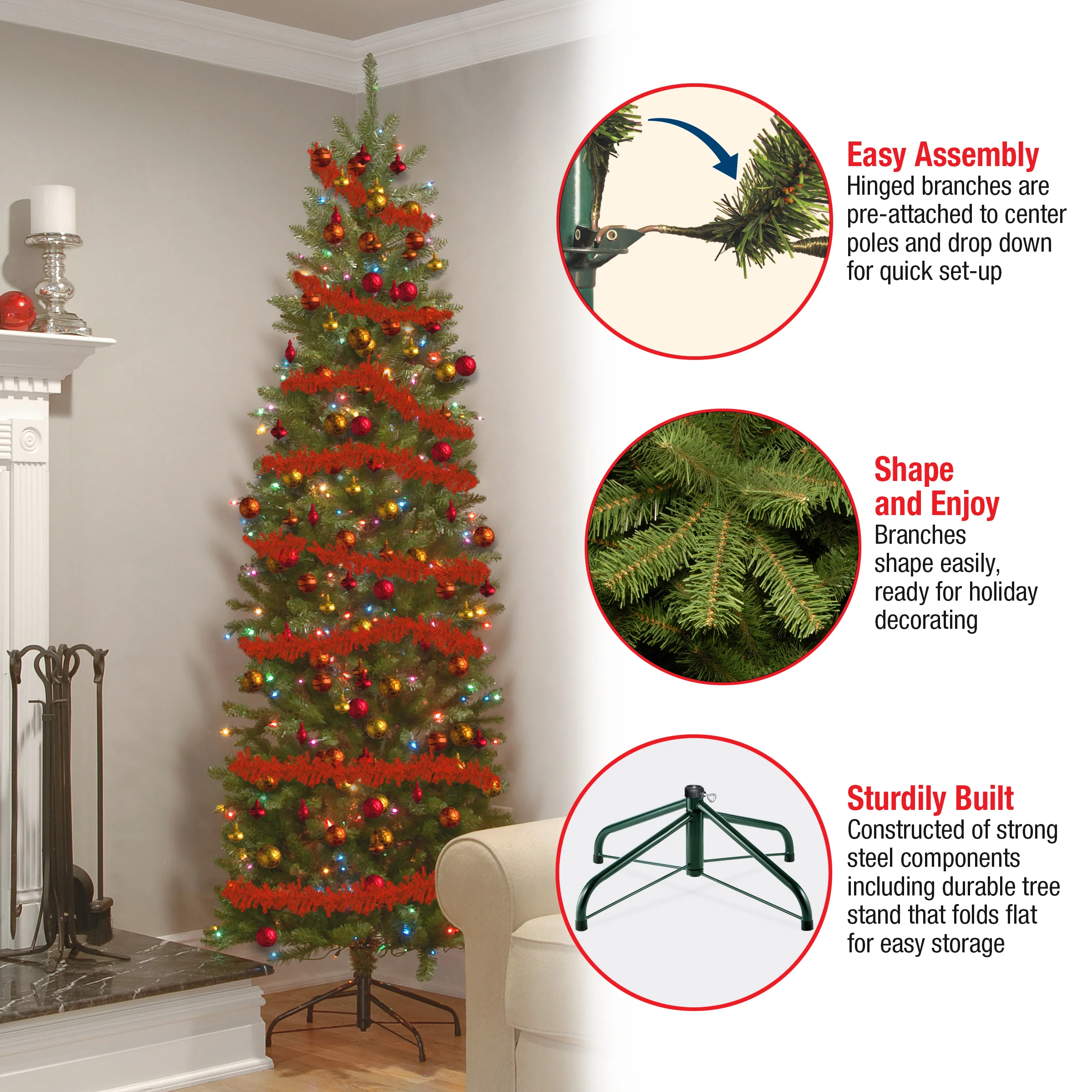 7.5 ft. Pre-Lit Kingswood Fir Pencil Tree with Multicolor Lights, Plug-In - Image 14