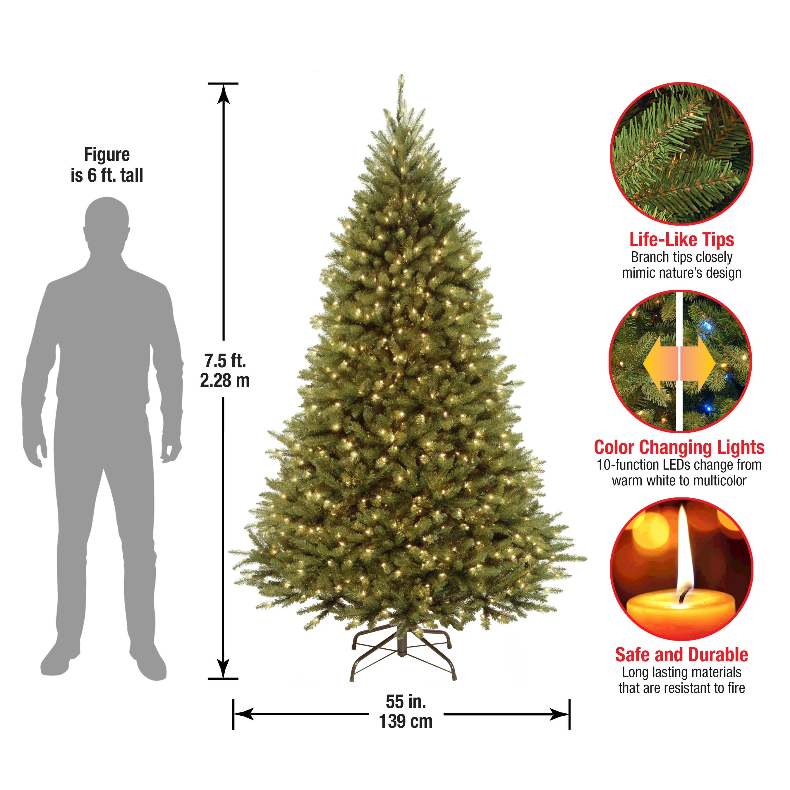 7.5 ft. Pre-Lit Kingswood Fir Tree with PowerConnect Dual Color LED Lights, Plug-In - Image 4