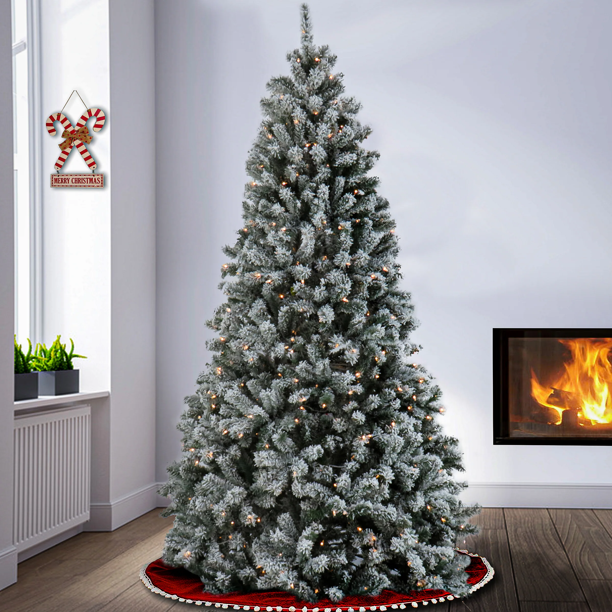 7.5 ft. Pre-Lit North Valley Spruce Snowy Tree with Clear Lights - Image 2