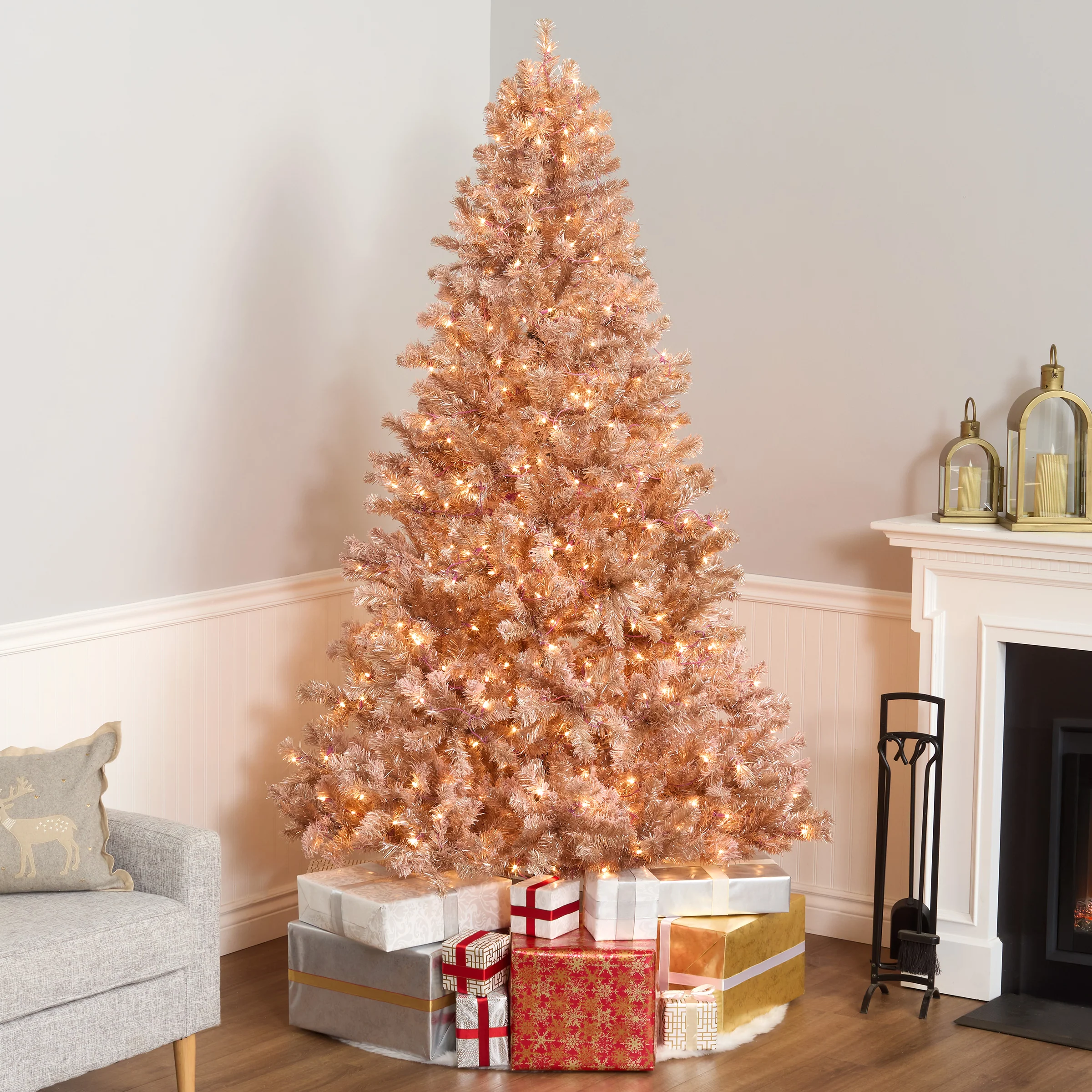 7.5 ft Pre-Lit Pink Flocked Tree with Clear Lights - Image 2