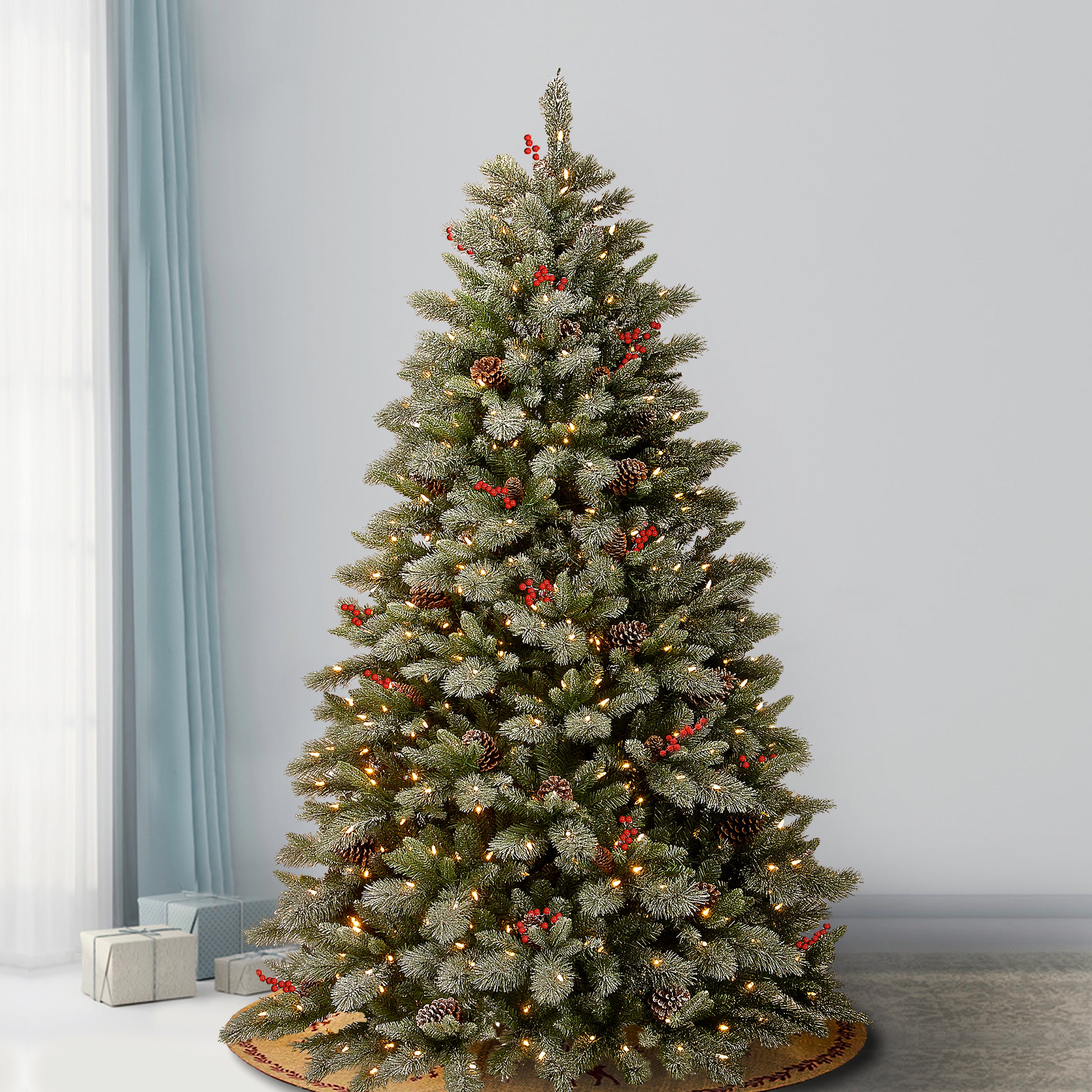 7.5 ft. Pre-Lit Snowy Bristle Berry Tree with PowerConnect Dual Color LED Lights - Image 2