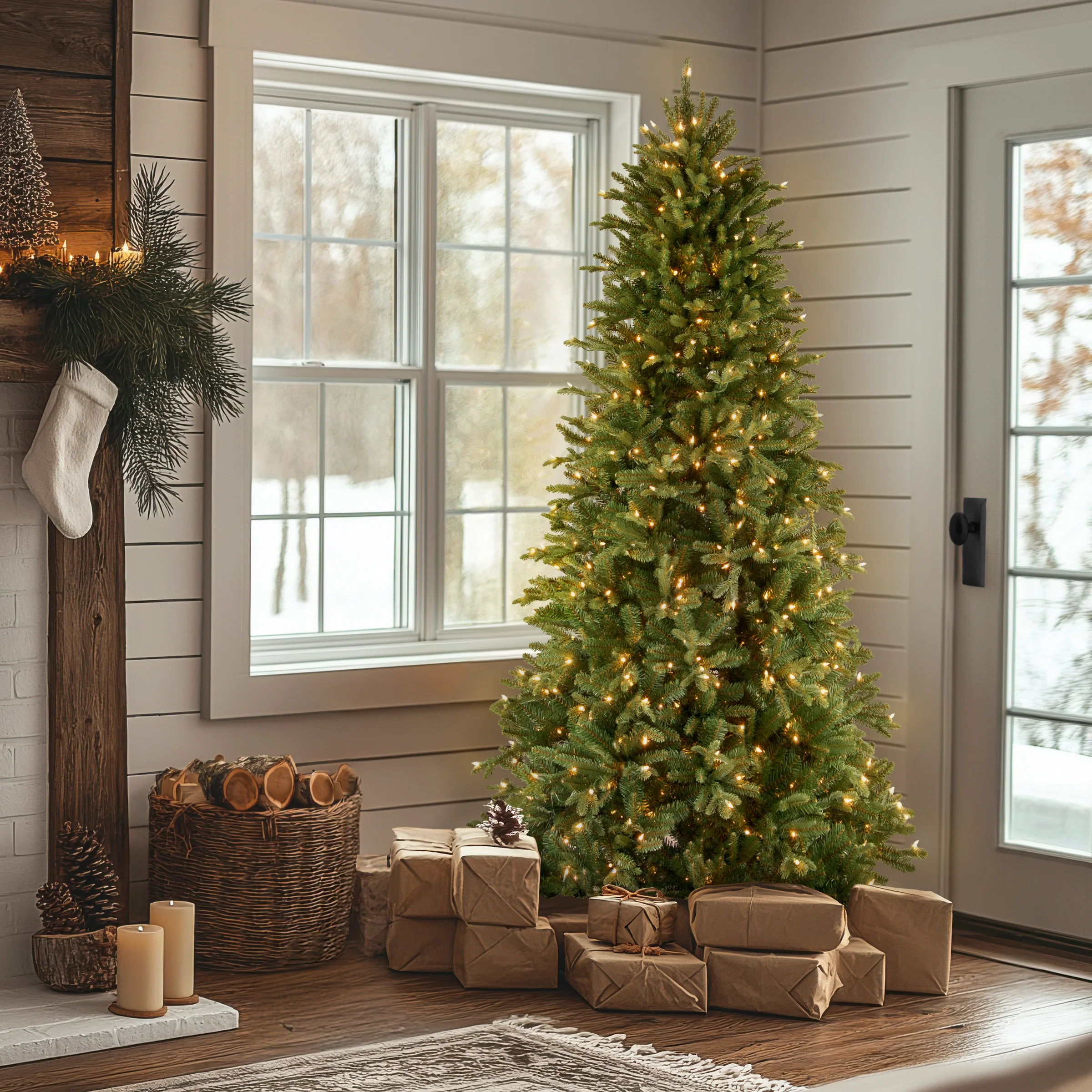 7.5 ft. Pre-Lit Tiffany Fir Slim Tree with Clear Lights, Plug-In - Image 2