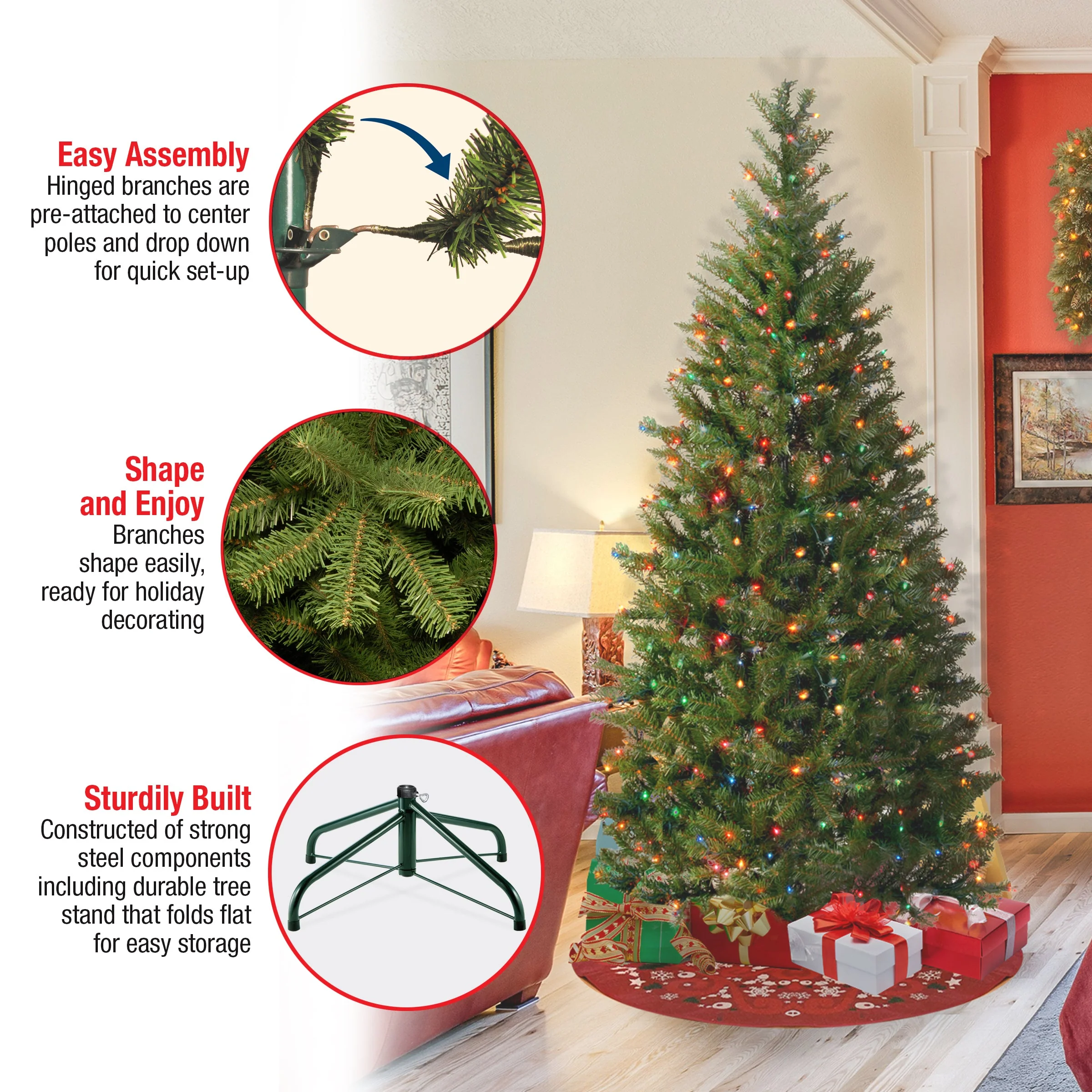 7 ft. Pre-Lit Aspen Spruce Slim Tree with Multicolor Lights, Plug-In - Image 10